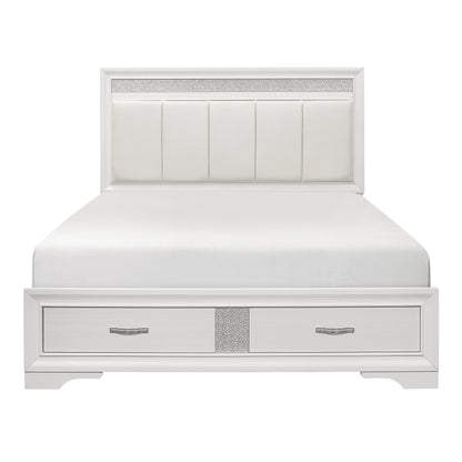 Luster White King Upholstered Storage Platform Bed - SET | 1505WK-1 | 1505WK-3EK | 1505W-DW - Bien Home Furniture &amp; Electronics