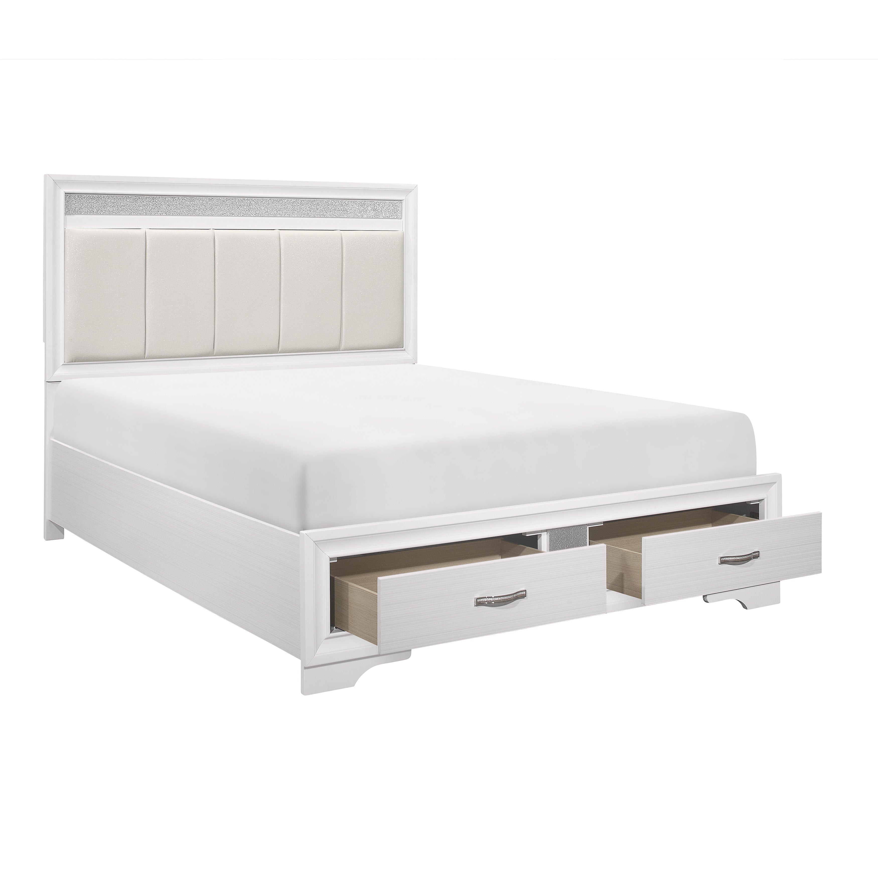 Luster White King Upholstered Storage Platform Bed - SET | 1505WK-1 | 1505WK-3EK | 1505W-DW - Bien Home Furniture &amp; Electronics