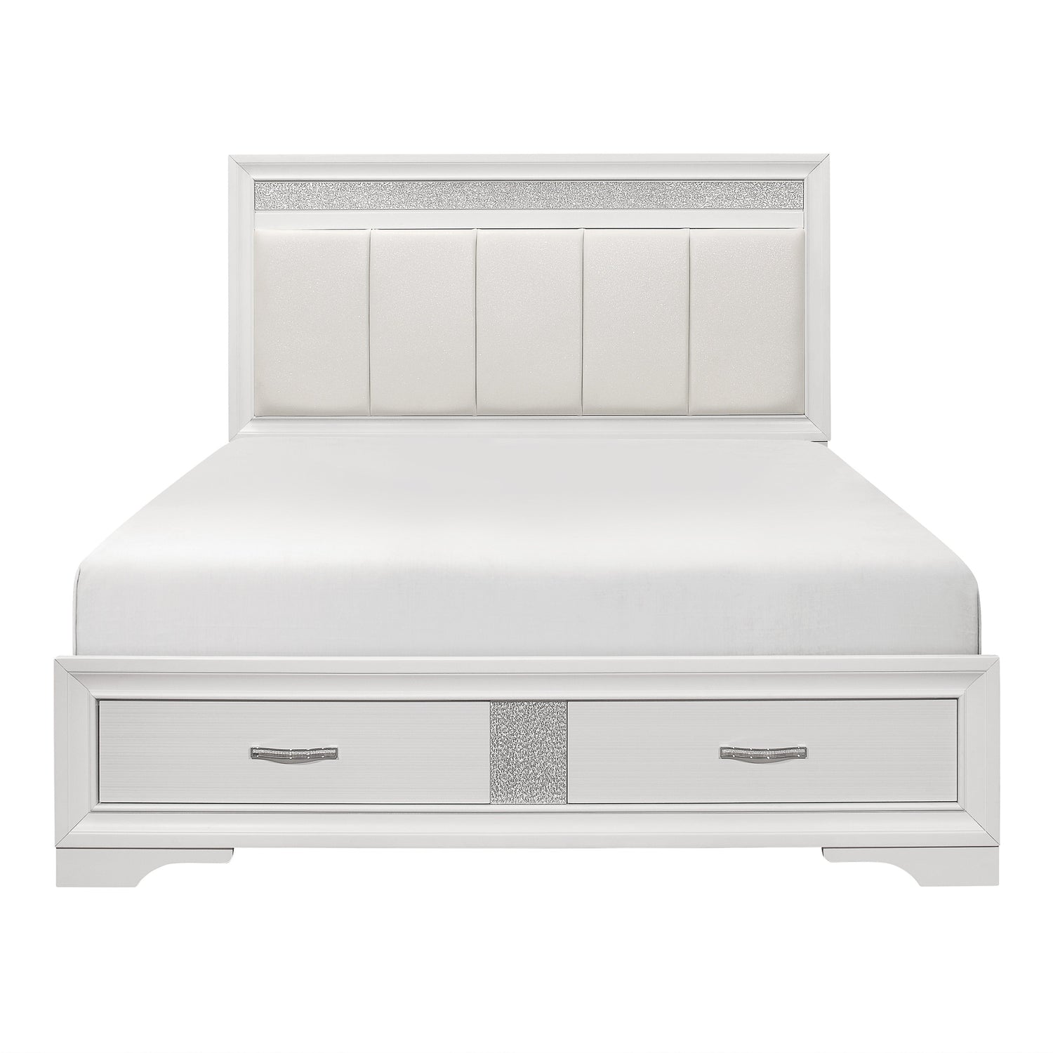 Luster White Queen Upholstered Storage Platform Bed - SET | 1505W-1 | 1505W-3 | 1505W-DW - Bien Home Furniture &amp; Electronics
