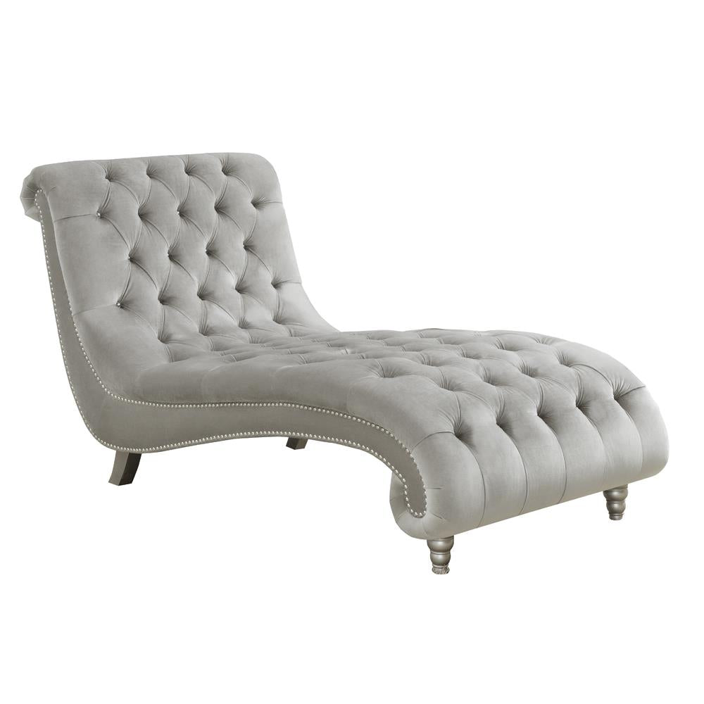 Lydia Gray Tufted Cushion Chaise with Nailhead Trim - 905468 - Bien Home Furniture &amp; Electronics