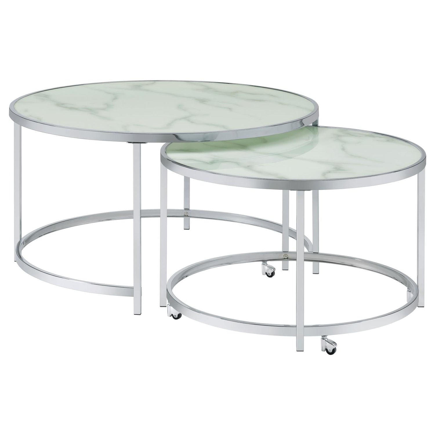 Lynn 2-Piece Round Nesting Table White/Chrome - 721528 - Bien Home Furniture &amp; Electronics