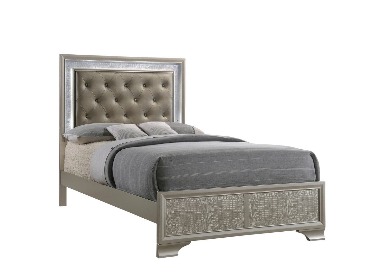 Lyssa Champagne Full LED Upholstered Panel Bed - SET | B4300-F-HBFB | B4300-FT-RAIL - Bien Home Furniture &amp; Electronics