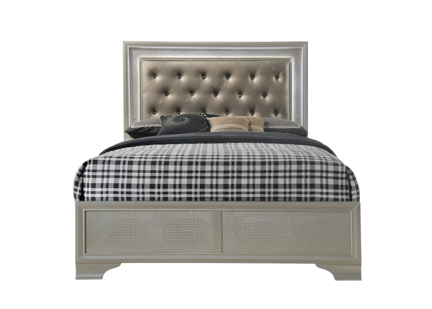 Lyssa Champagne Full LED Upholstered Panel Bed - SET | B4300-F-HBFB | B4300-FT-RAIL - Bien Home Furniture &amp; Electronics