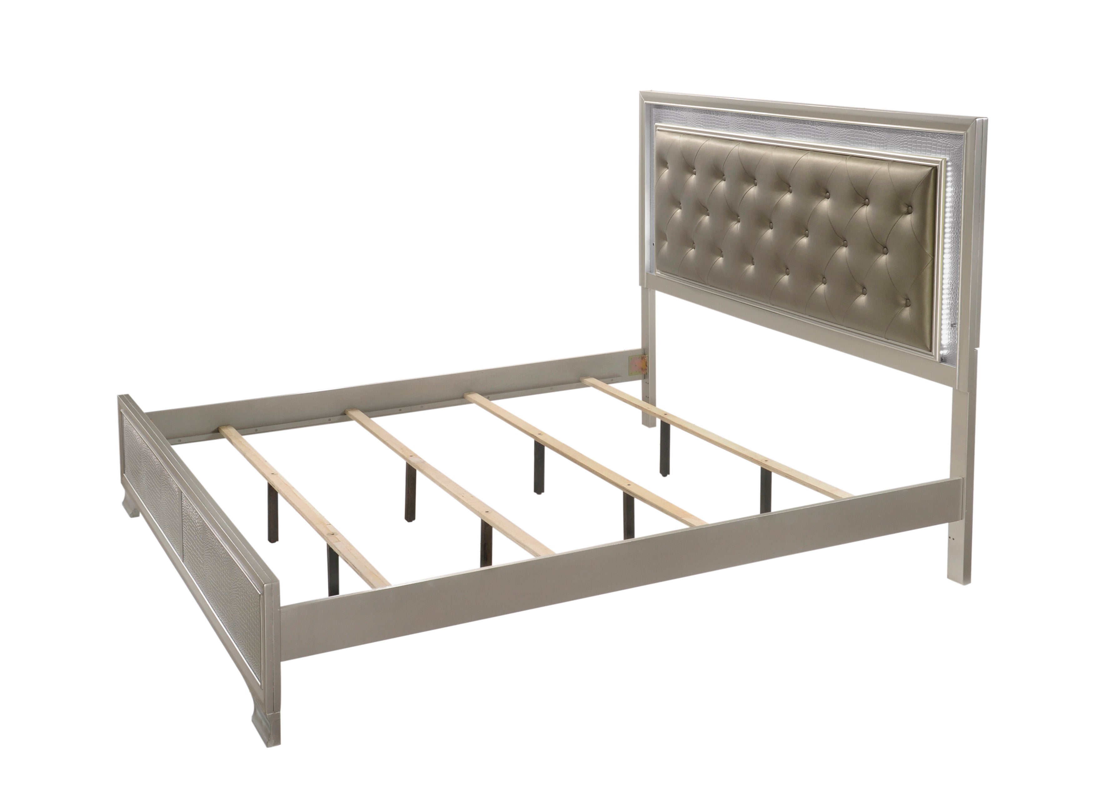 Lyssa Champagne King LED Upholstered Panel Bed - SET | B4300-K-HBFB | B4300-KQ-RAIL - Bien Home Furniture &amp; Electronics