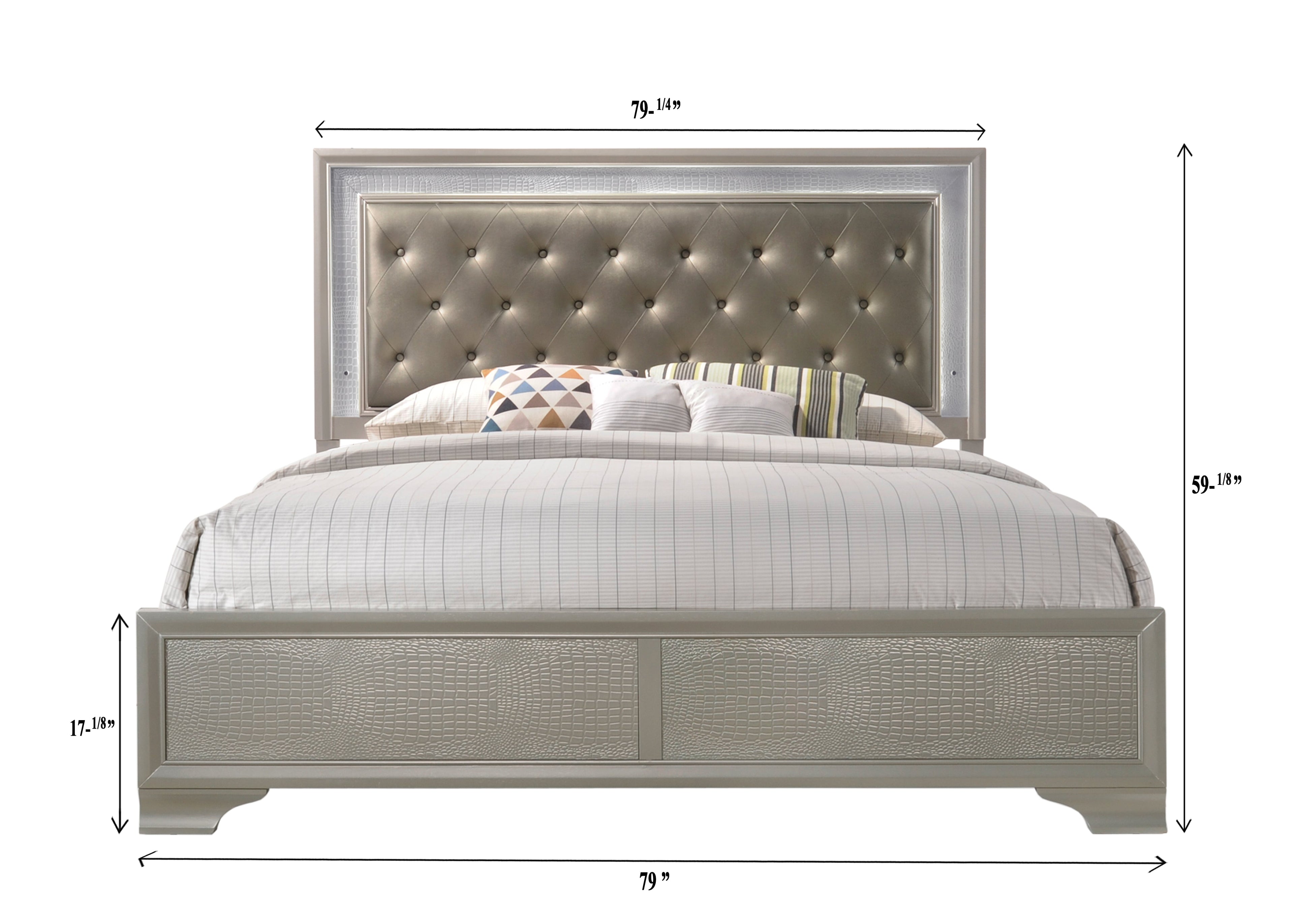 Lyssa Champagne King LED Upholstered Panel Bed - SET | B4300-K-HBFB | B4300-KQ-RAIL - Bien Home Furniture &amp; Electronics