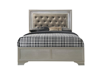 Lyssa Champagne Queen LED Upholstered Panel Bed - SET | B4300-Q-HBFB | B4300-KQ-RAIL - Bien Home Furniture &amp; Electronics