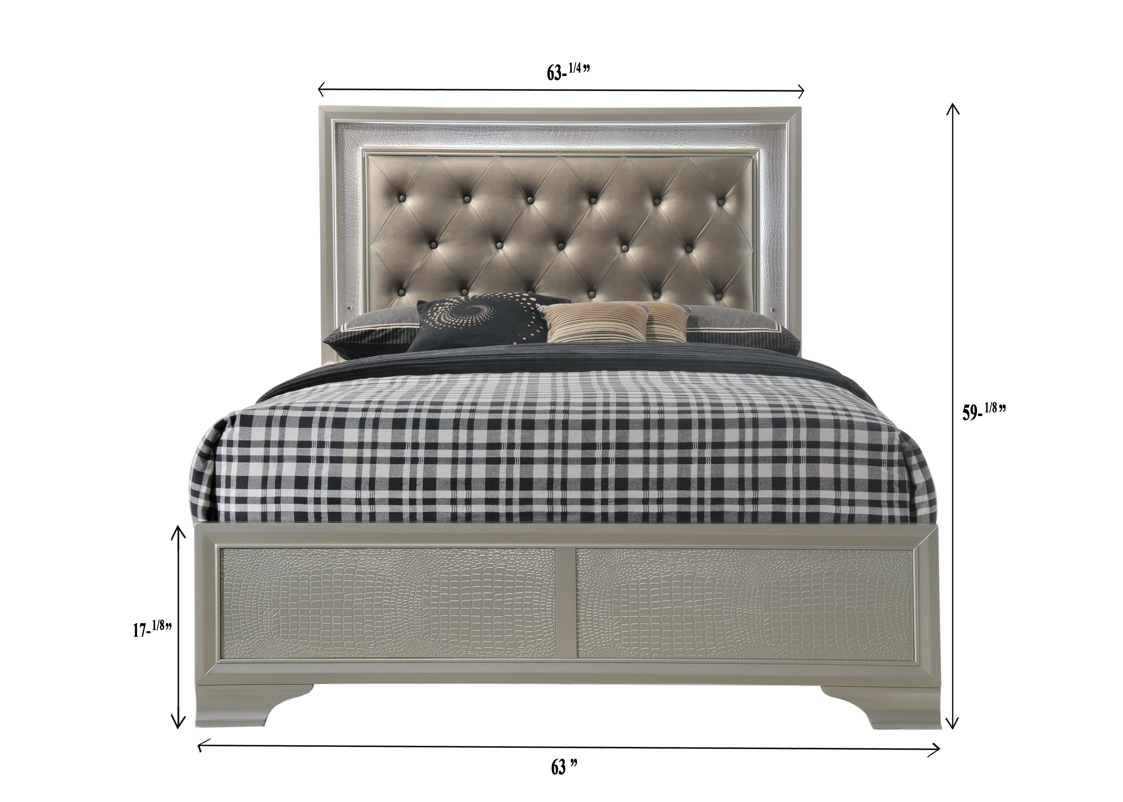 Lyssa Champagne Queen LED Upholstered Panel Bed - SET | B4300-Q-HBFB | B4300-KQ-RAIL - Bien Home Furniture &amp; Electronics