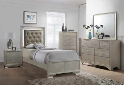 Lyssa Champagne Twin LED Upholstered Panel Bed - SET | B4300-T-HBFB | B4300-FT-RAIL - Bien Home Furniture &amp; Electronics
