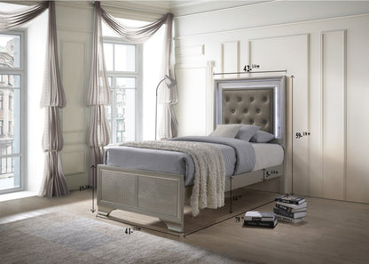Lyssa Champagne Twin LED Upholstered Panel Bed - SET | B4300-T-HBFB | B4300-FT-RAIL - Bien Home Furniture &amp; Electronics