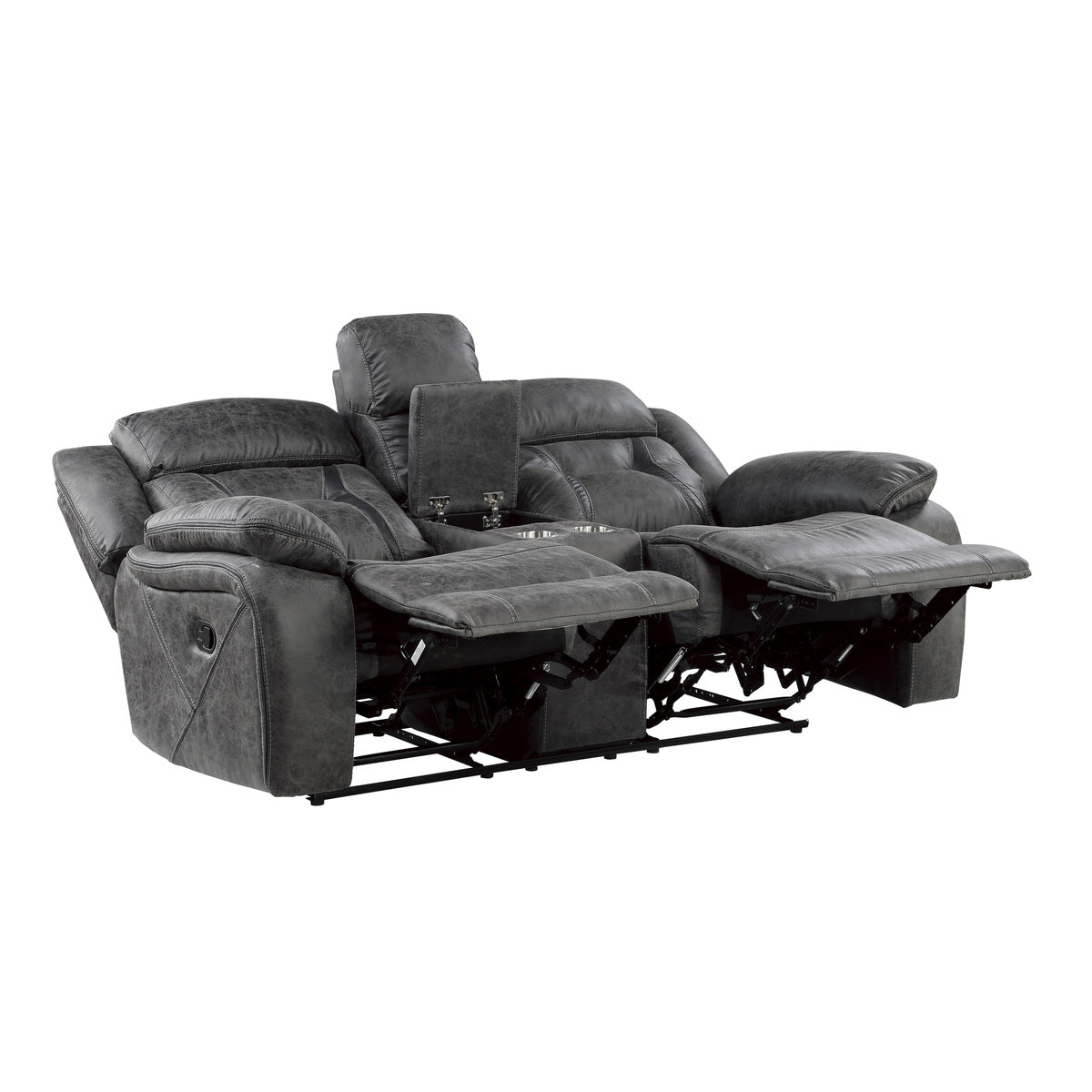 Madrona Hill Gray Double Reclining Loveseat with Center Console - 9989GY-2 - Bien Home Furniture &amp; Electronics