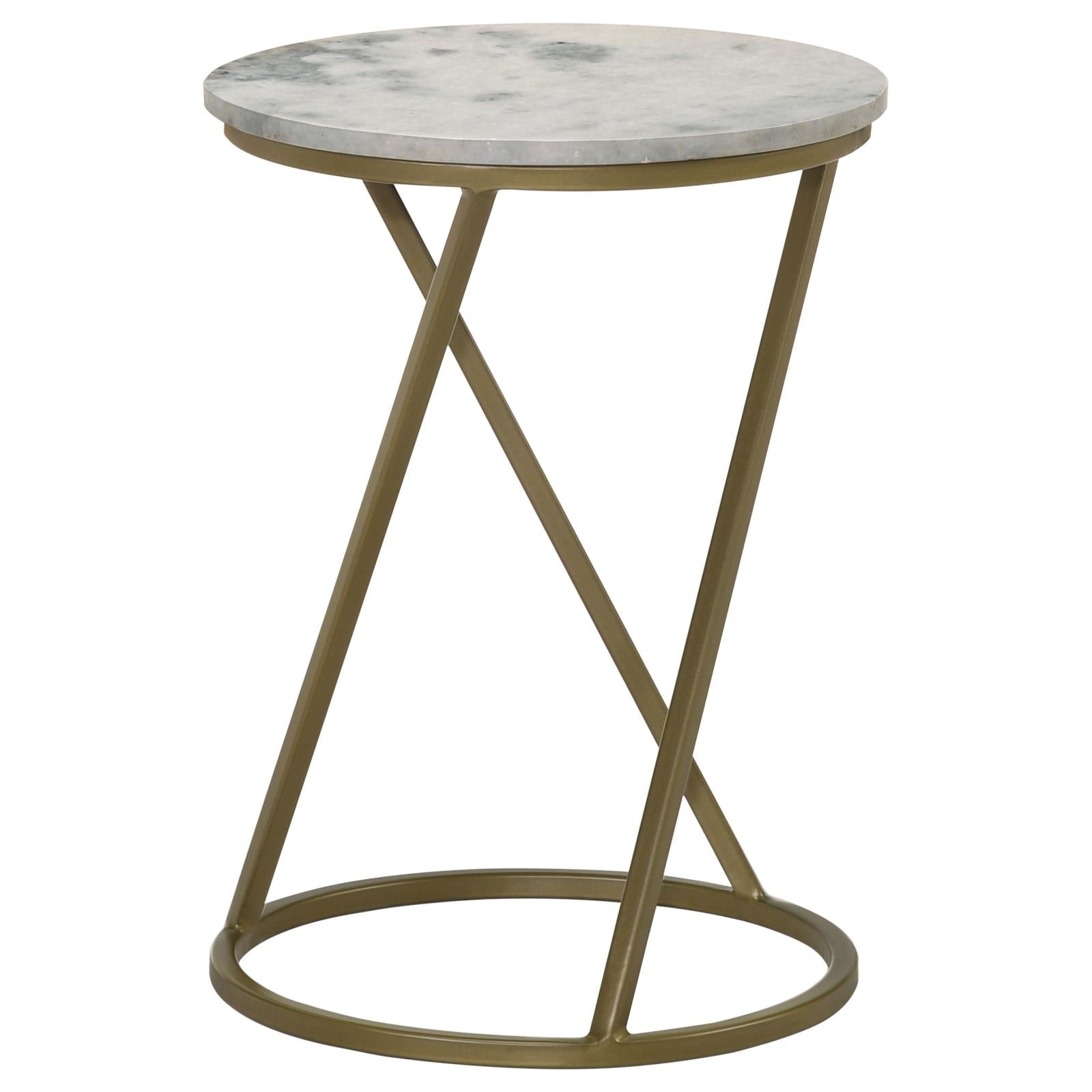 Malthe White/Antique Gold Round Accent Table with Marble Top - 959562 - Bien Home Furniture &amp; Electronics