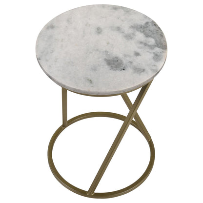 Malthe White/Antique Gold Round Accent Table with Marble Top - 959562 - Bien Home Furniture &amp; Electronics
