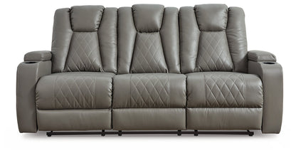 Mancin Gray Reclining Sofa with Drop Down Table - 2970289 - Bien Home Furniture &amp; Electronics