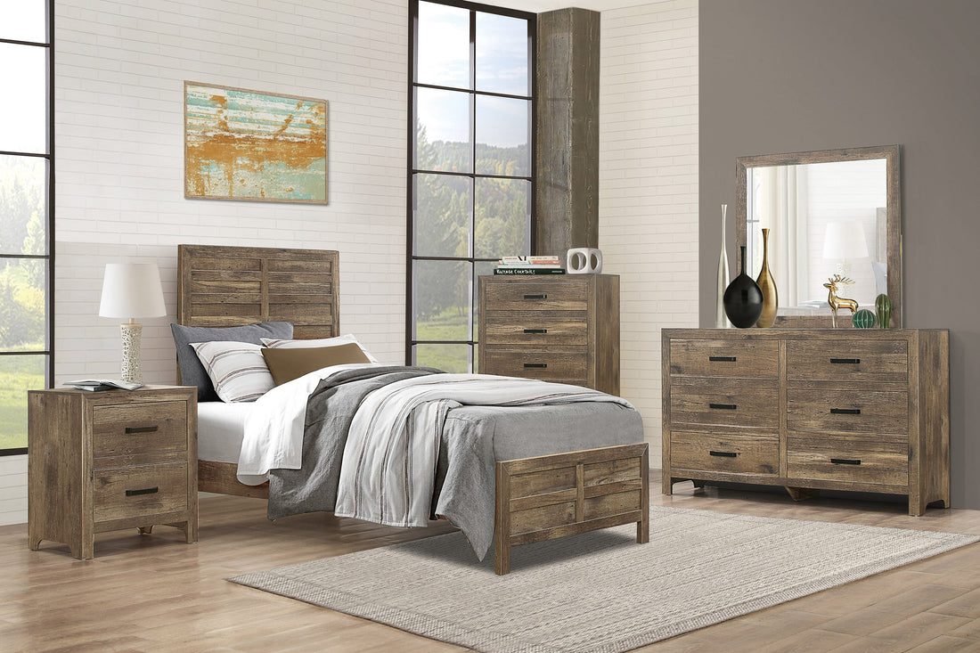 Mandan Weathered Pine Twin Panel Bed - SET | 1910T-1 | 1910T-2 | 1910T-3 - Bien Home Furniture &amp; Electronics