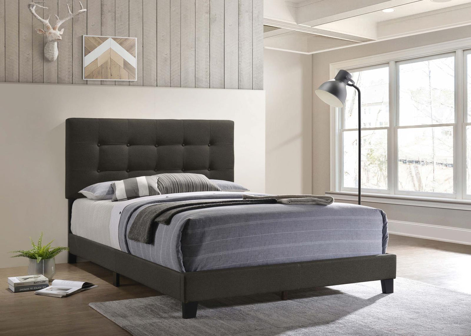 Mapes Tufted Upholstered Eastern King Bed Charcoal - 305746KE - Bien Home Furniture &amp; Electronics