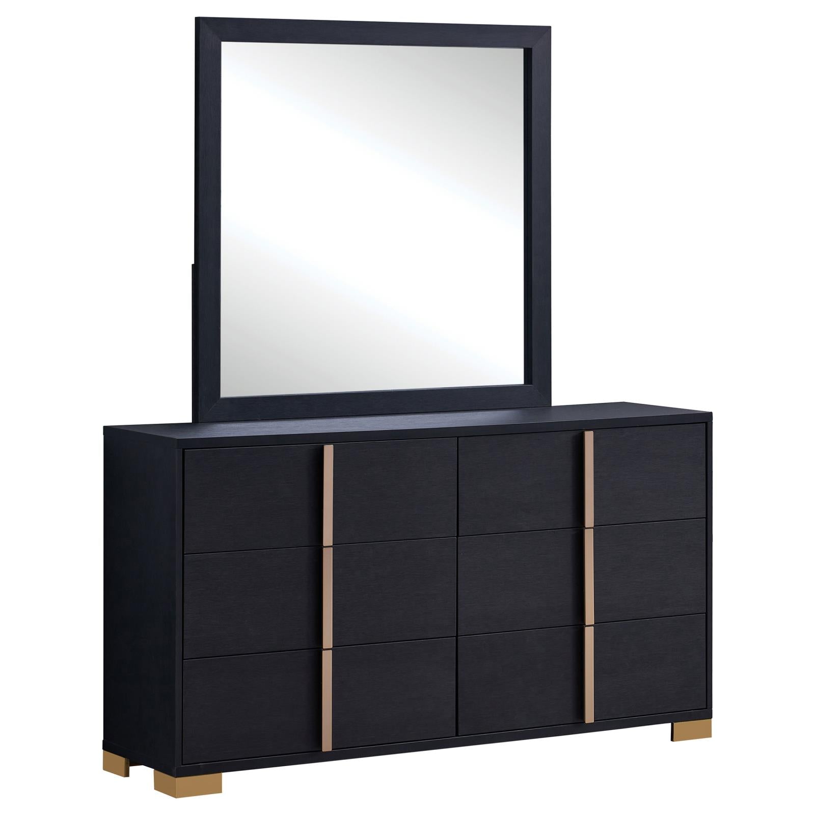 Marceline 6-drawer Dresser with Mirror Black - 222833M - Bien Home Furniture &amp; Electronics
