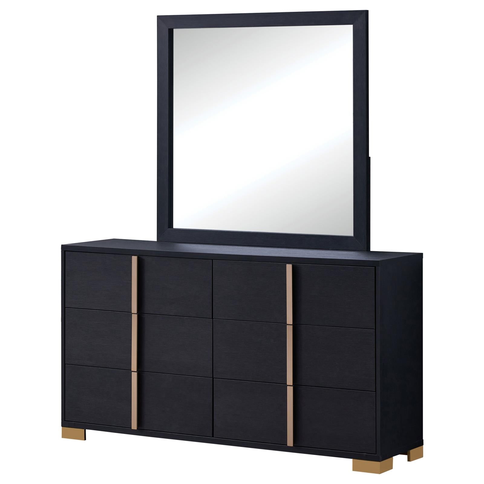 Marceline 6-drawer Dresser with Mirror Black - 222833M - Bien Home Furniture &amp; Electronics