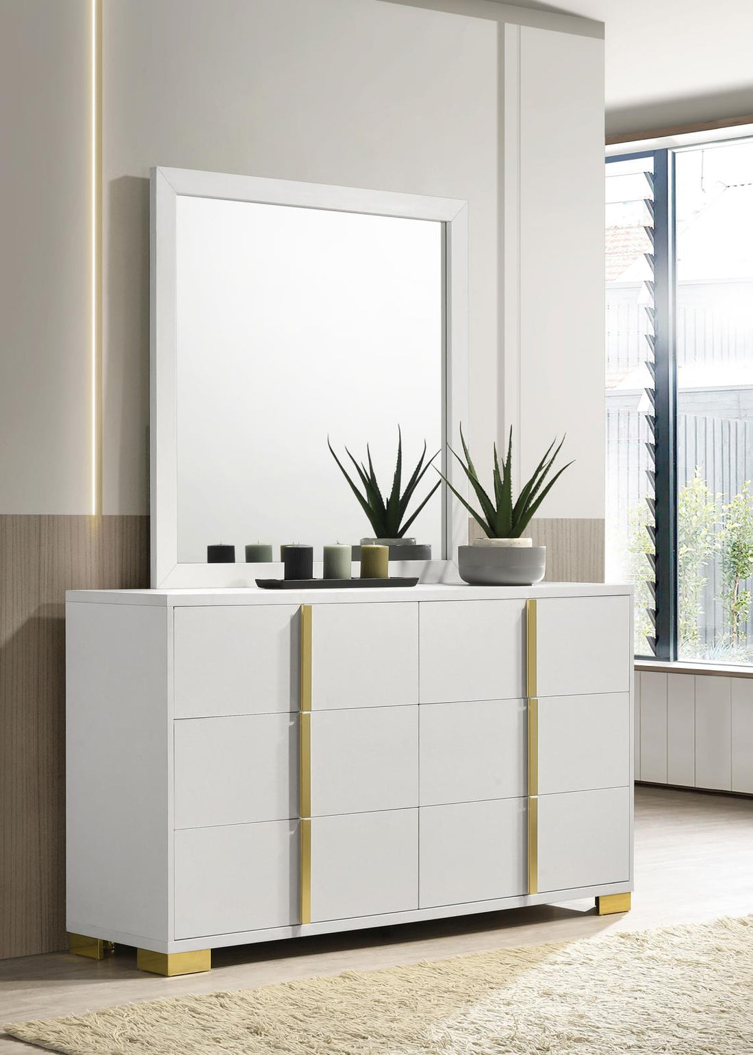 Marceline 6-drawer Dresser with Mirror White - 222933M - Bien Home Furniture &amp; Electronics