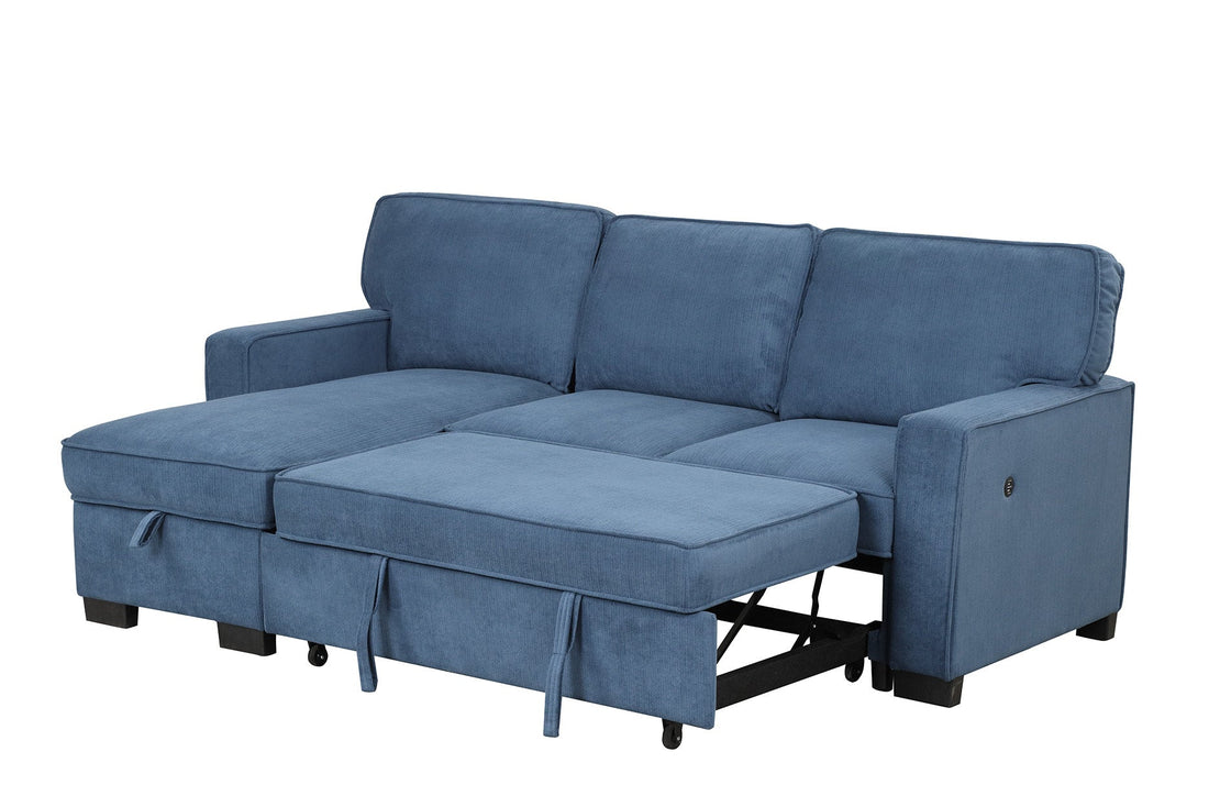 MARCOS Sectional With Pull-Out Bed - MARCOS BLUE - Bien Home Furniture &amp; Electronics