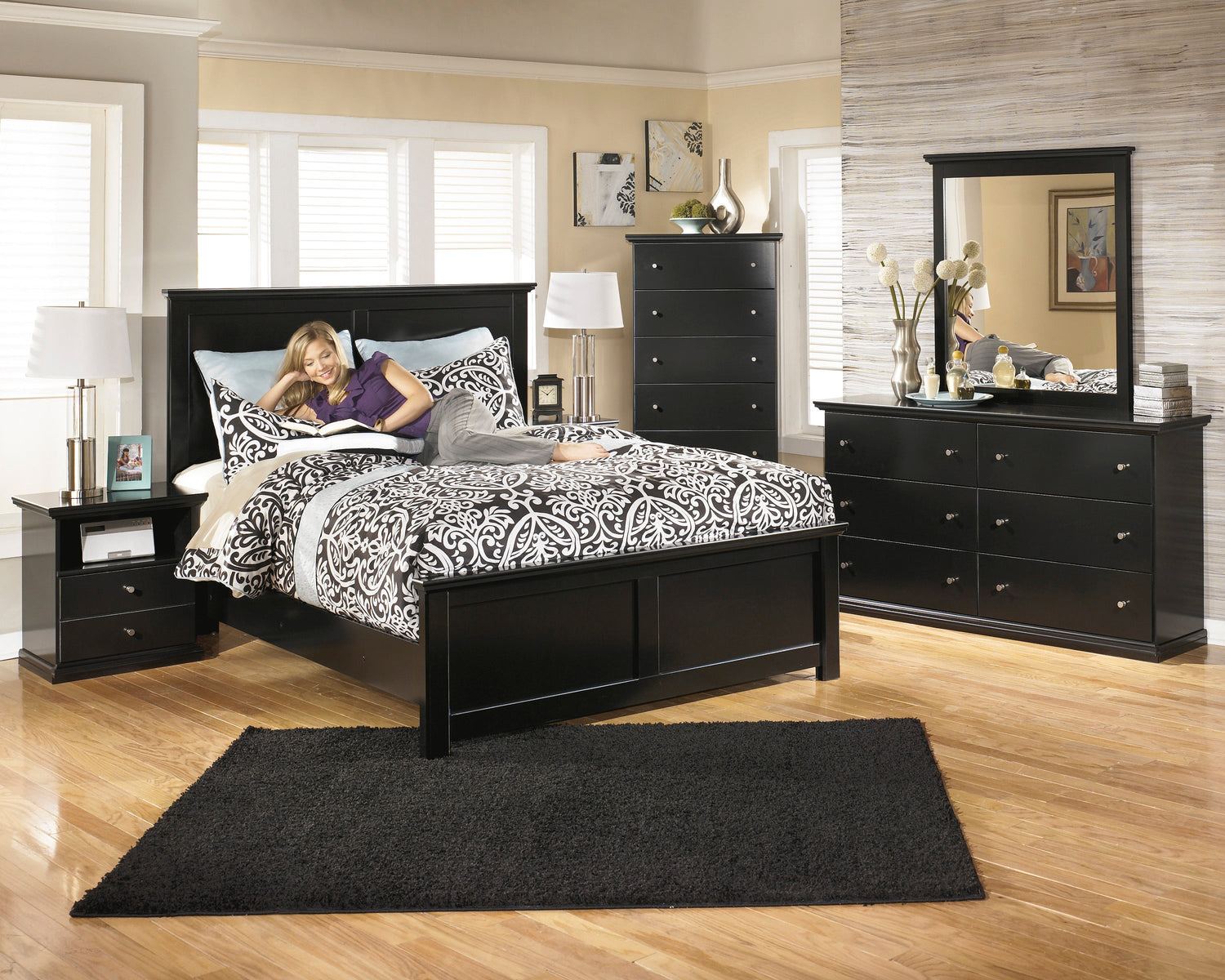 Maribel Black Panel Bedroom Set - SET | B138-56 | B138-58 | B138-97 | B138-31 | B138-36 | B138-91 | B138-46 - Bien Home Furniture &amp; Electronics