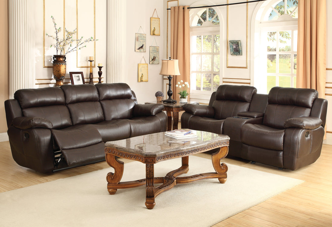 Marille Brown Bonded Leather Reclining Living Room Set - SET | 9724BRW-3 | 9724BRW-2 | 9724BRW-1 - Bien Home Furniture &amp; Electronics