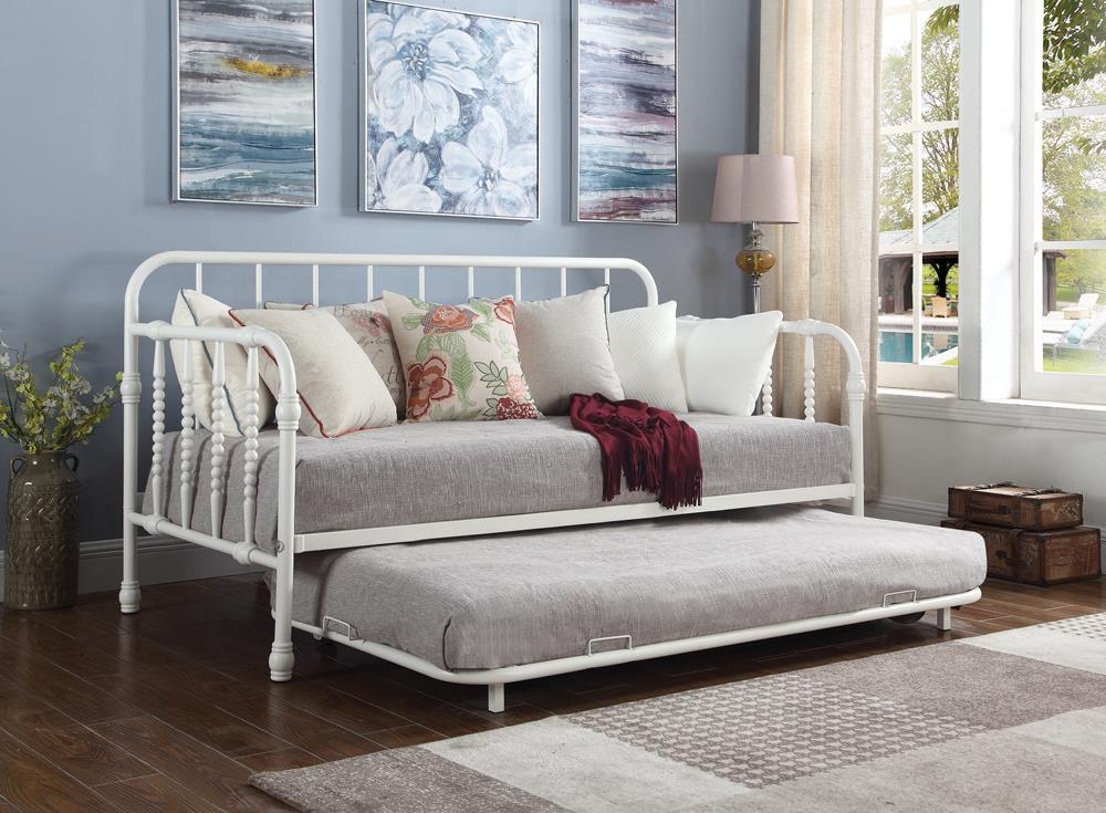 Marina White Twin Metal Daybed with Trundle - 300766 - Bien Home Furniture &amp; Electronics