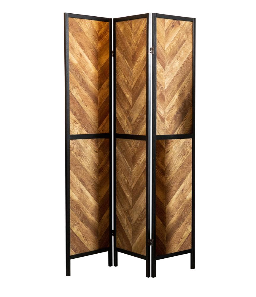 Marlene Herringbone Pattern 3-Panel Screen Rustic Tobacco/Black - 962922 - Bien Home Furniture &amp; Electronics