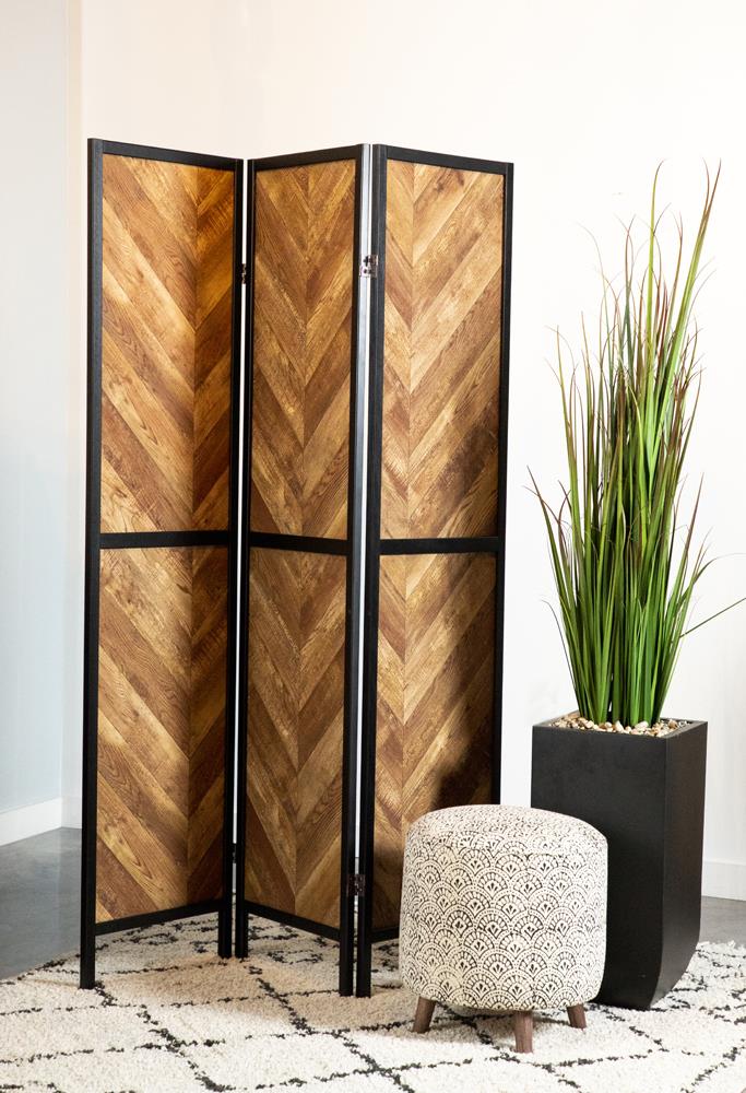 Marlene Herringbone Pattern 3-Panel Screen Rustic Tobacco/Black - 962922 - Bien Home Furniture &amp; Electronics