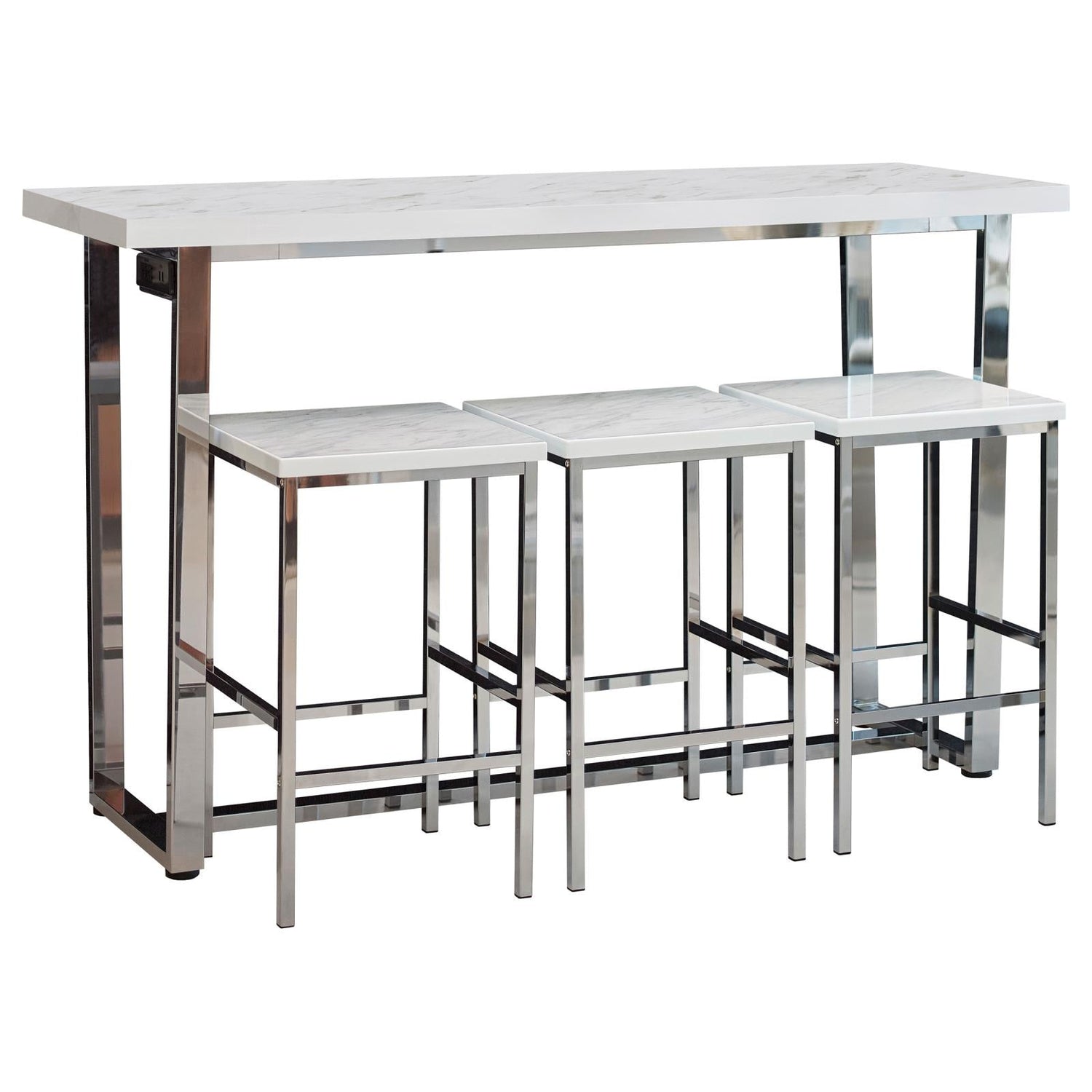 Marmot 4-Piece Rectangle Counter Height Set White Marble/Chrome - 182253 - Bien Home Furniture &amp; Electronics