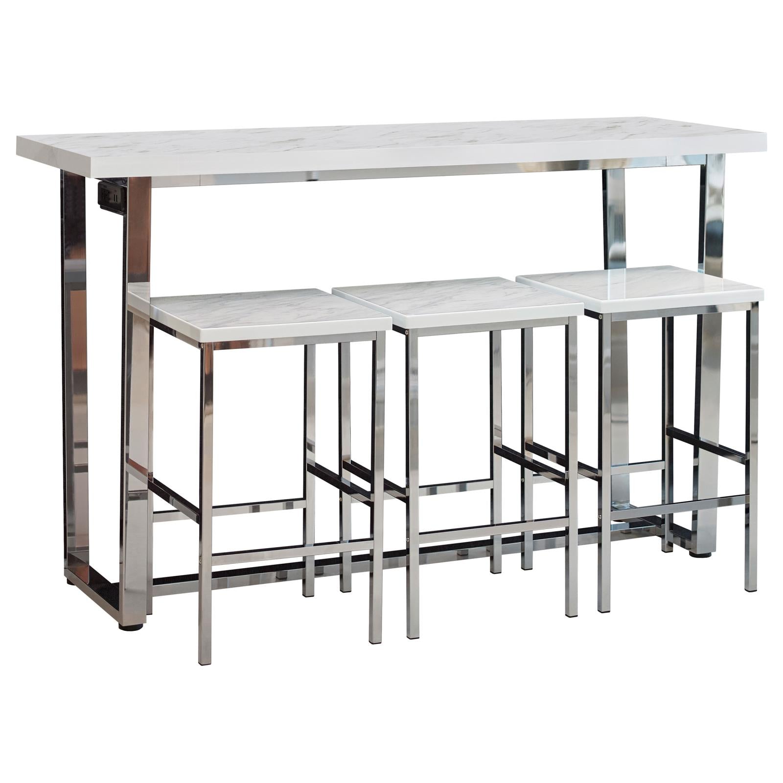 Marmot 4-Piece Rectangle Counter Height Set White Marble/Chrome - 182253 - Bien Home Furniture &amp; Electronics