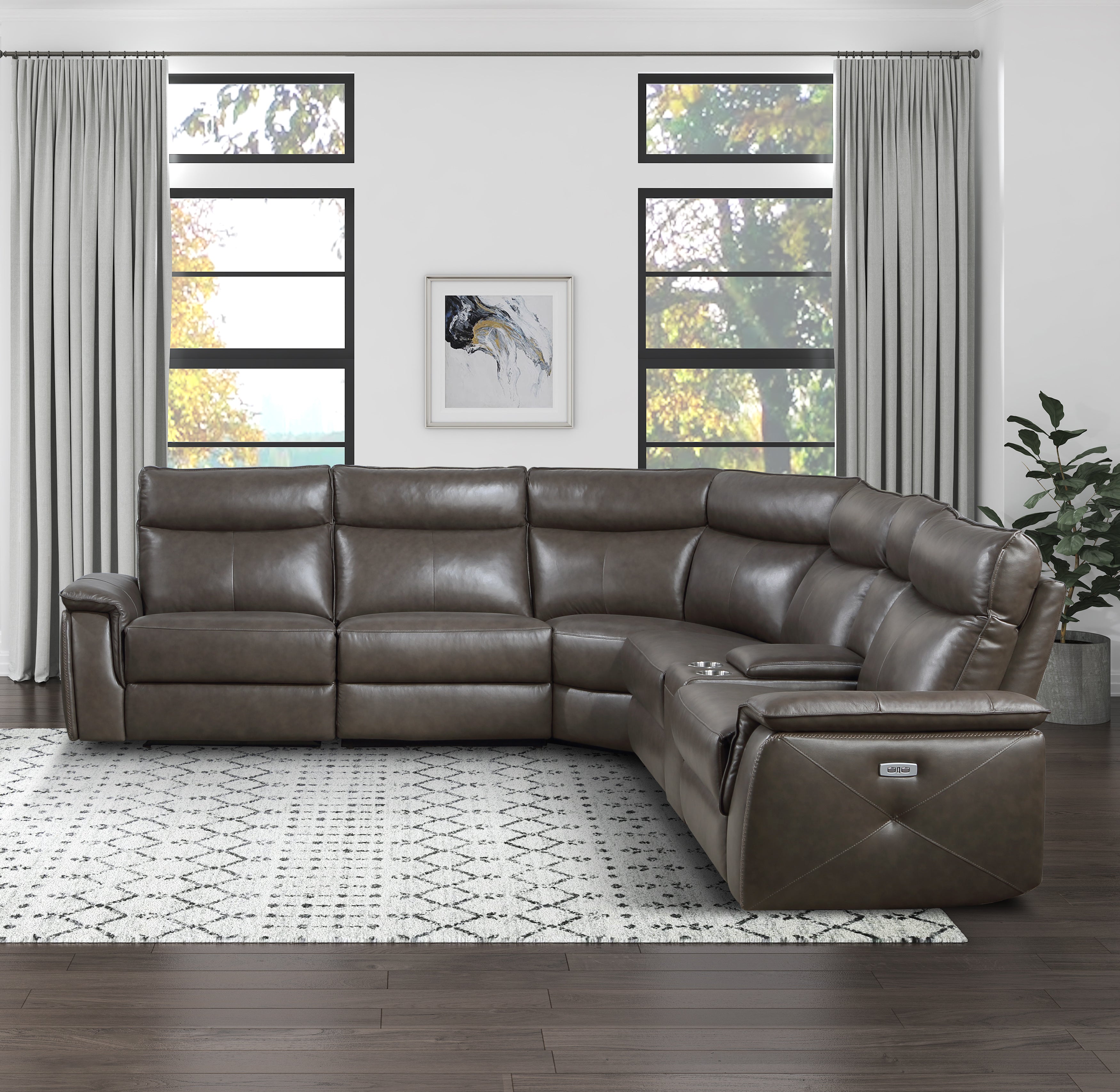 Brown leather online power reclining sectional