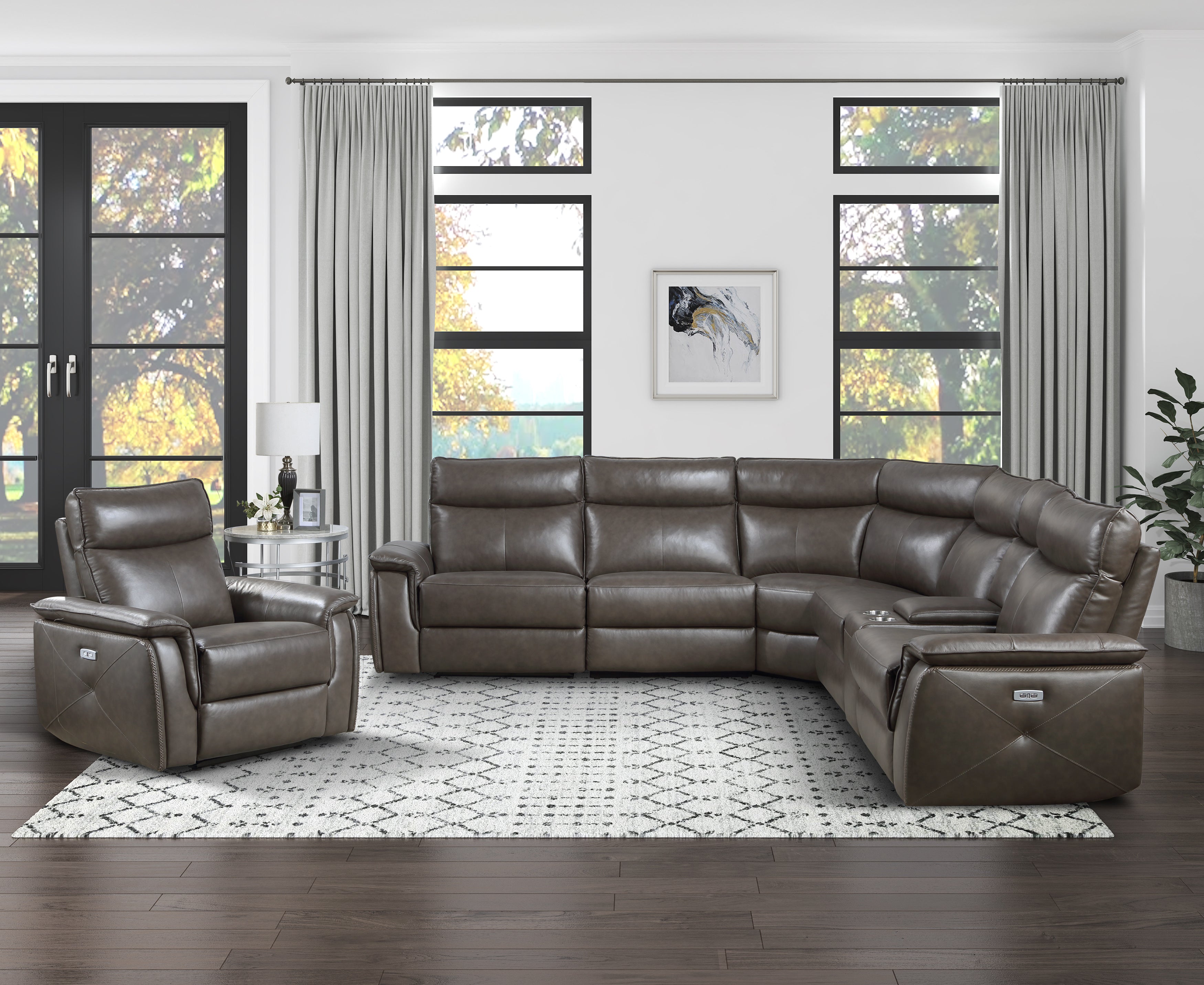 Maroni Dark Brown Leather 6-Piece Modular Power Reclining Sectional - 8259RFDB*6SCPWH - Bien Home Furniture &amp; Electronics