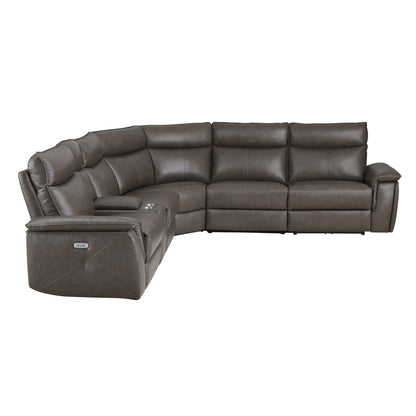 Maroni Dark Brown Leather 6-Piece Modular Power Reclining Sectional - 8259RFDB*6SCPWH - Bien Home Furniture &amp; Electronics