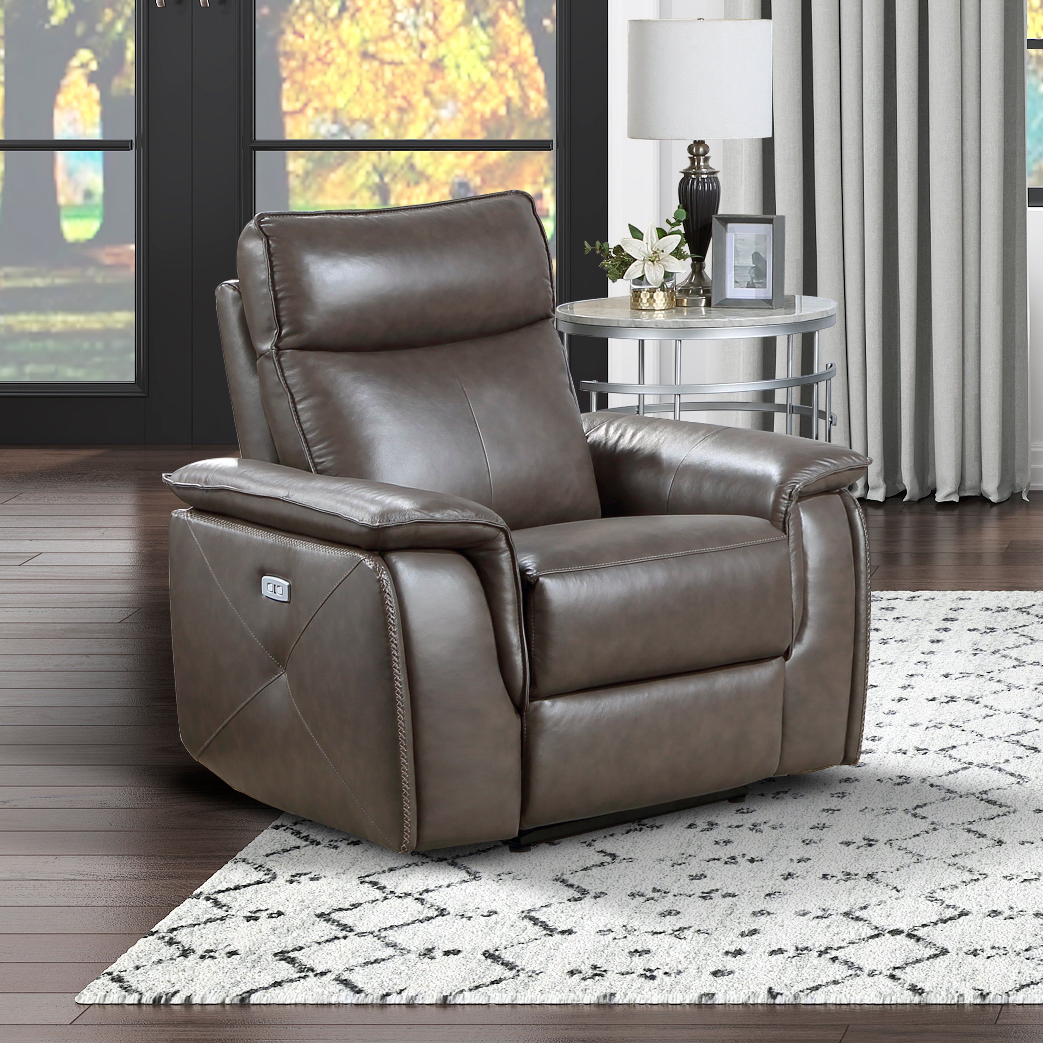 Maroni Dark Brown Leather Power Reclining Chair - 8259RFDB-1PWH - Bien Home Furniture &amp; Electronics