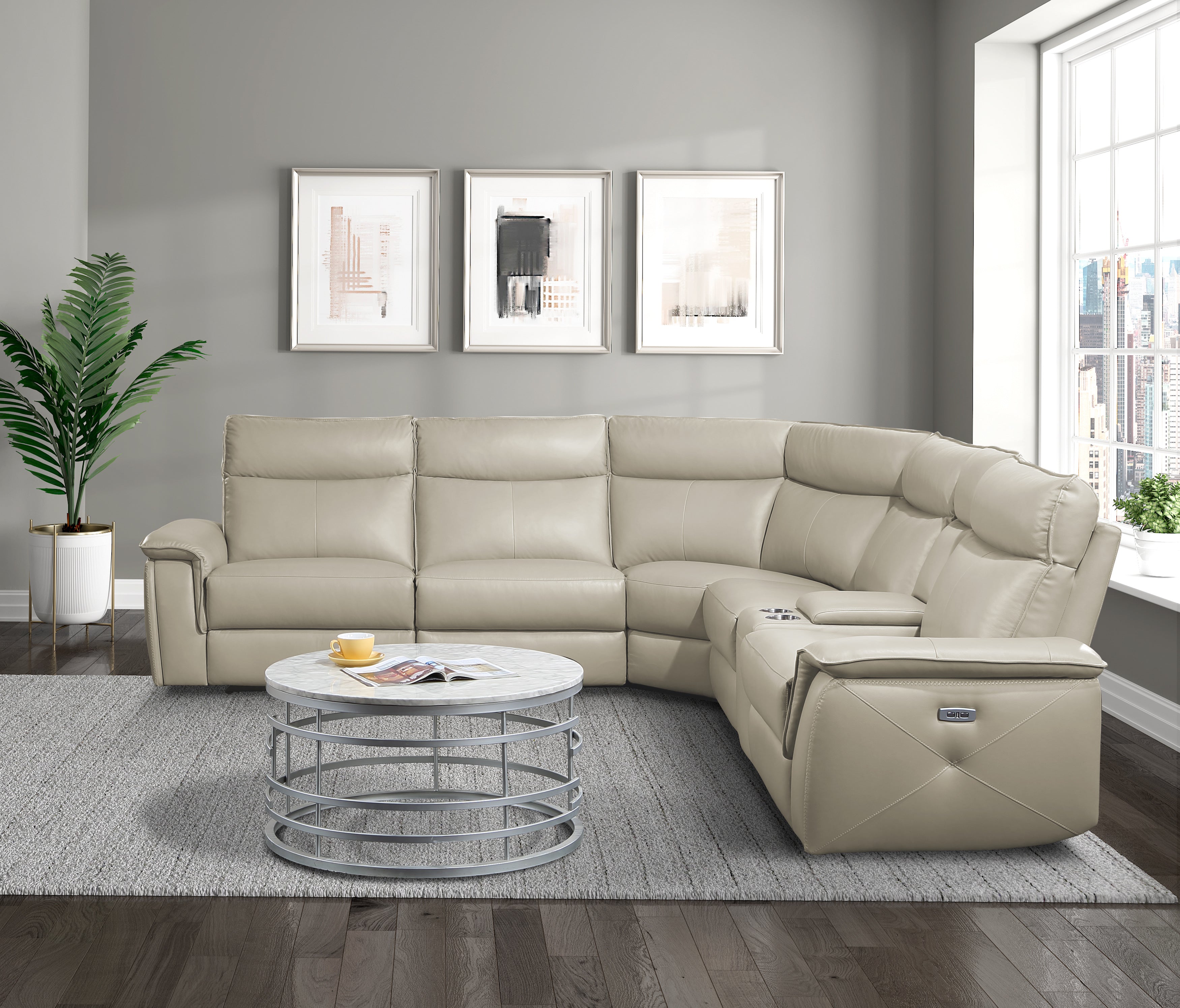 Maroni Taupe Leather 6-Piece Modular Power Reclining Sectional - 8259RFTP*6SCPWH - Bien Home Furniture &amp; Electronics