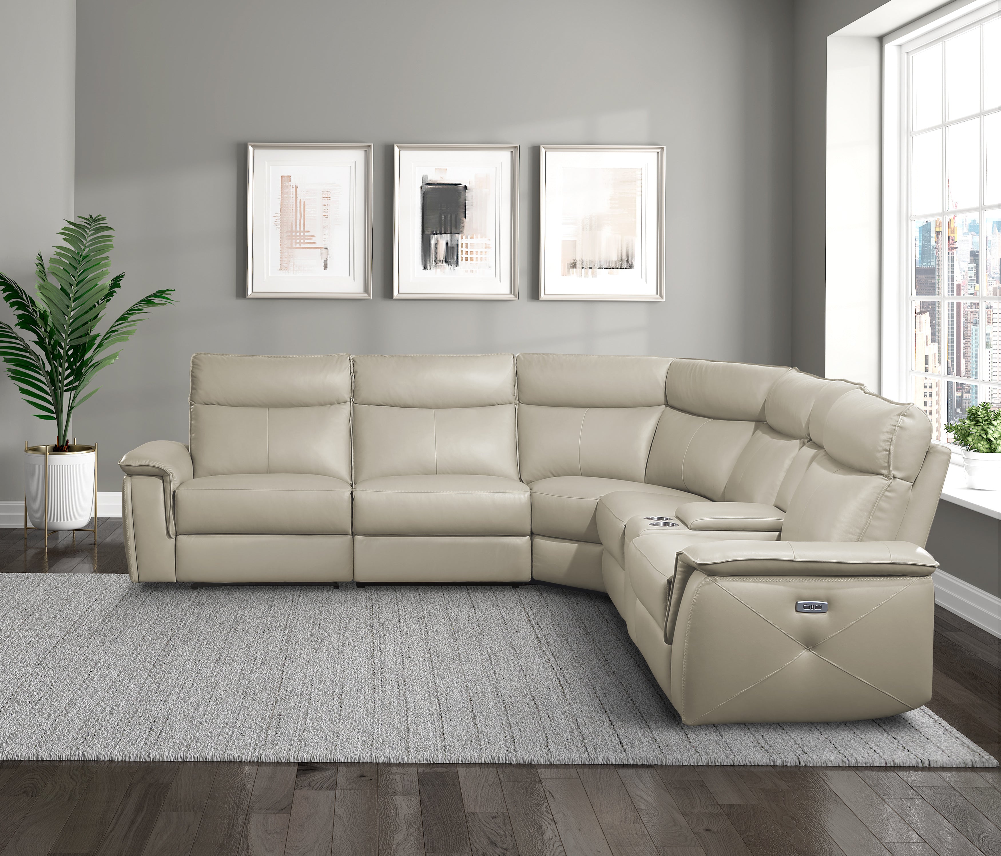 Maroni Taupe Leather 6-Piece Modular Power Reclining Sectional - 8259RFTP*6SCPWH - Bien Home Furniture &amp; Electronics