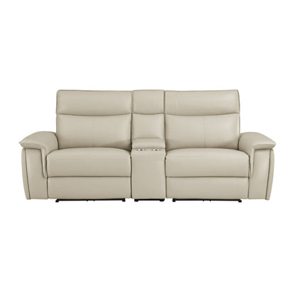 Maroni Taupe Leather Power Double Reclining Loveseat - 8259RFTP-2CNPWH* - Bien Home Furniture &amp; Electronics