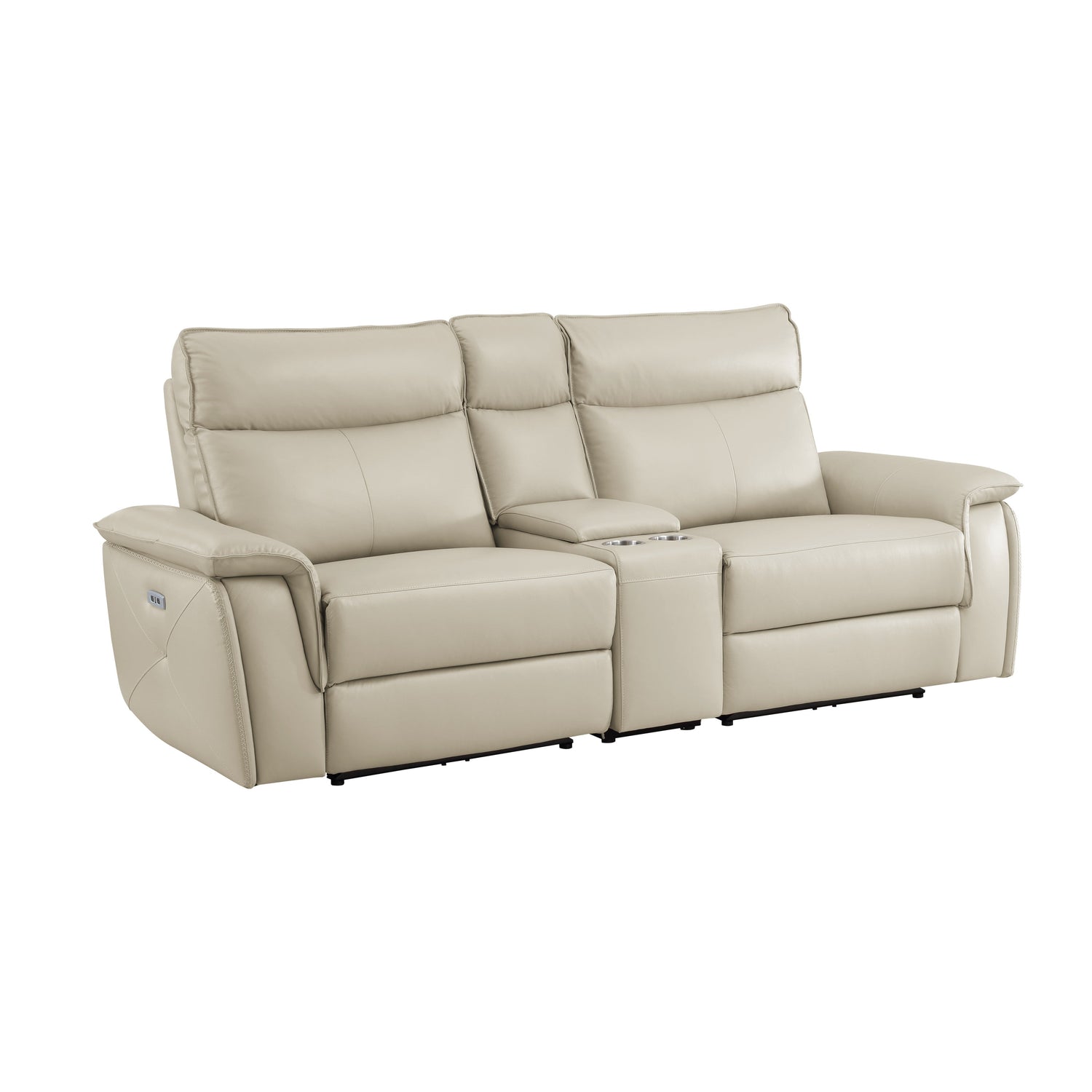 Maroni Taupe Leather Power Double Reclining Loveseat - 8259RFTP-2CNPWH* - Bien Home Furniture &amp; Electronics