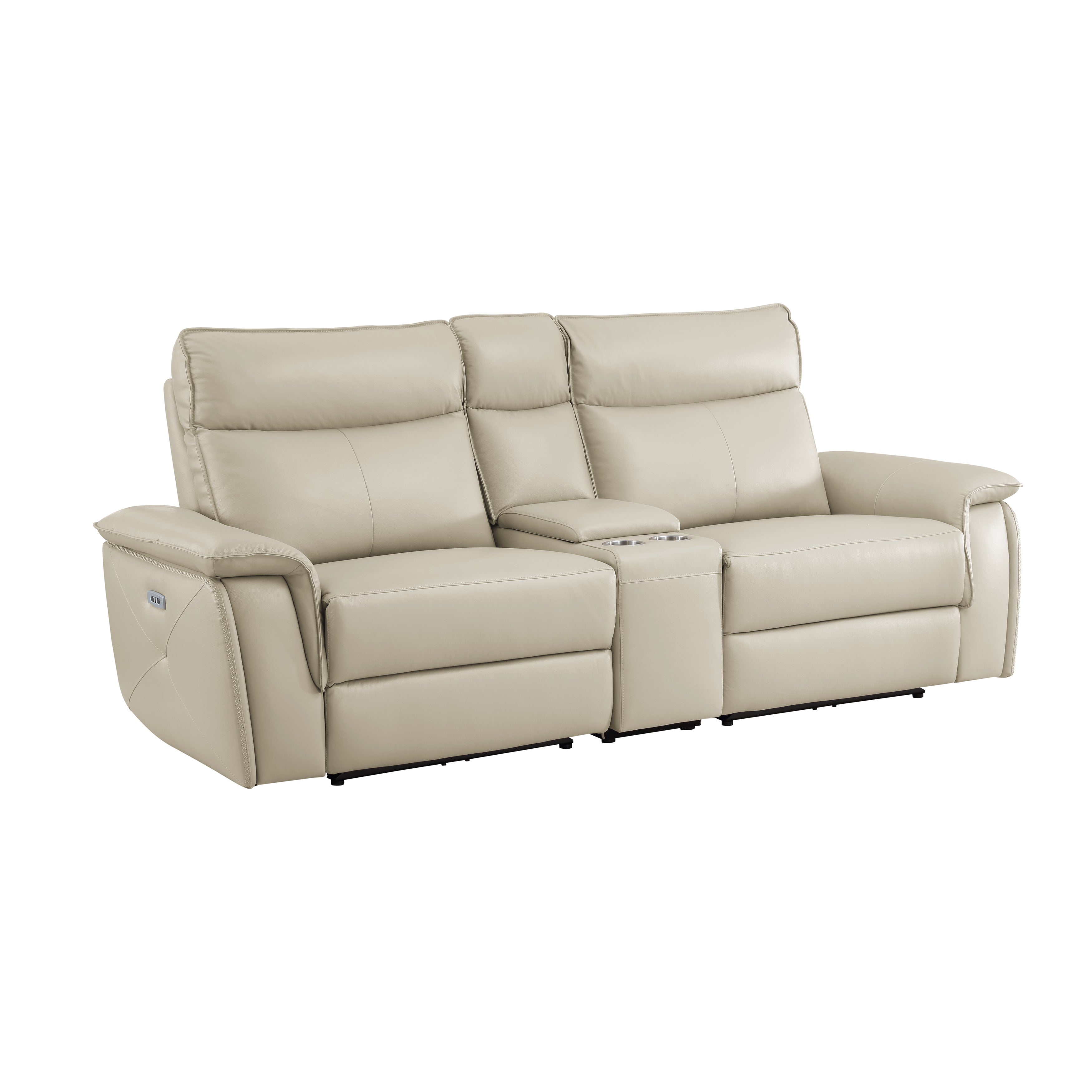 Maroni Taupe Leather Power Double Reclining Loveseat - 8259RFTP-2CNPWH* - Bien Home Furniture &amp; Electronics