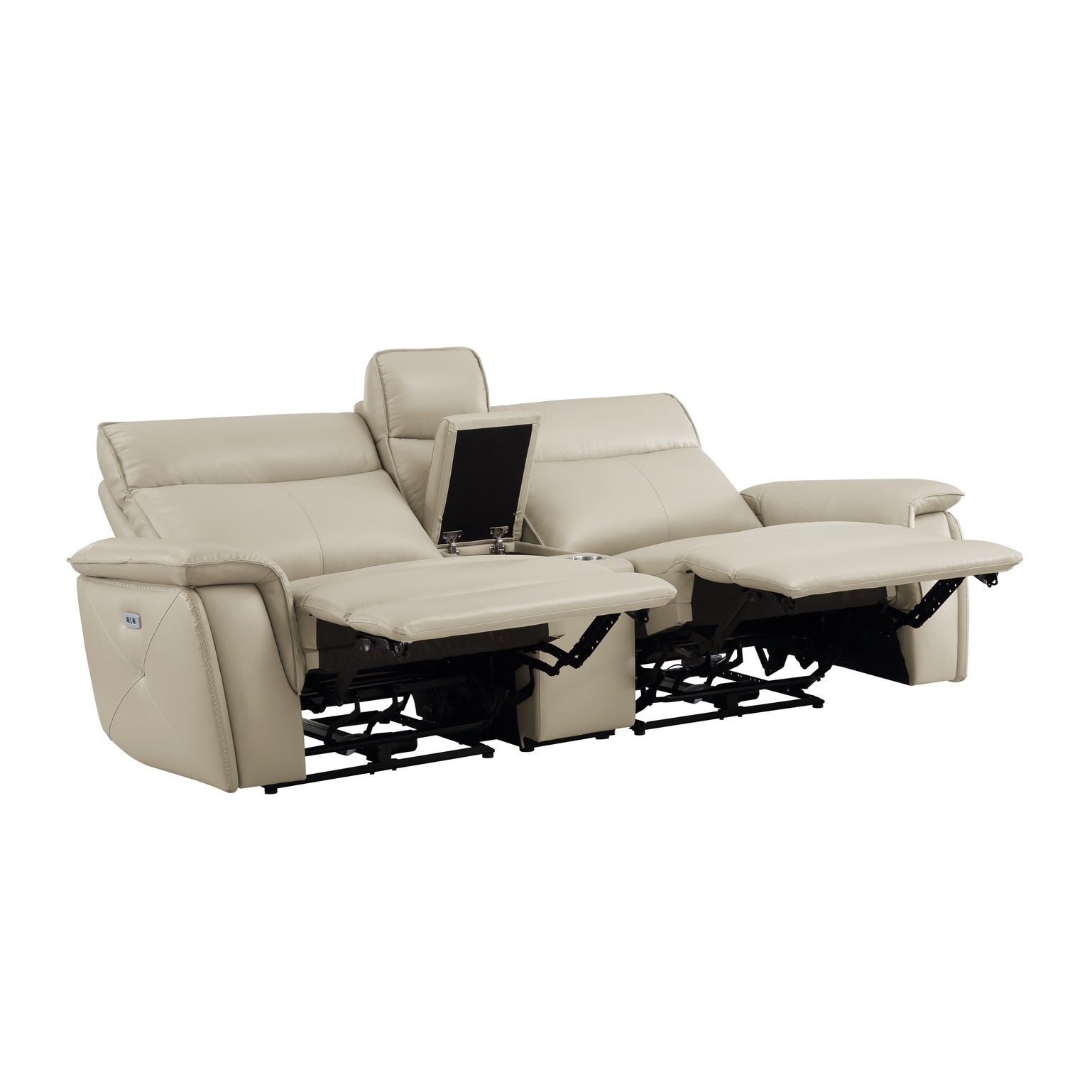 Maroni Taupe Leather Power Double Reclining Loveseat - 8259RFTP-2CNPWH* - Bien Home Furniture &amp; Electronics