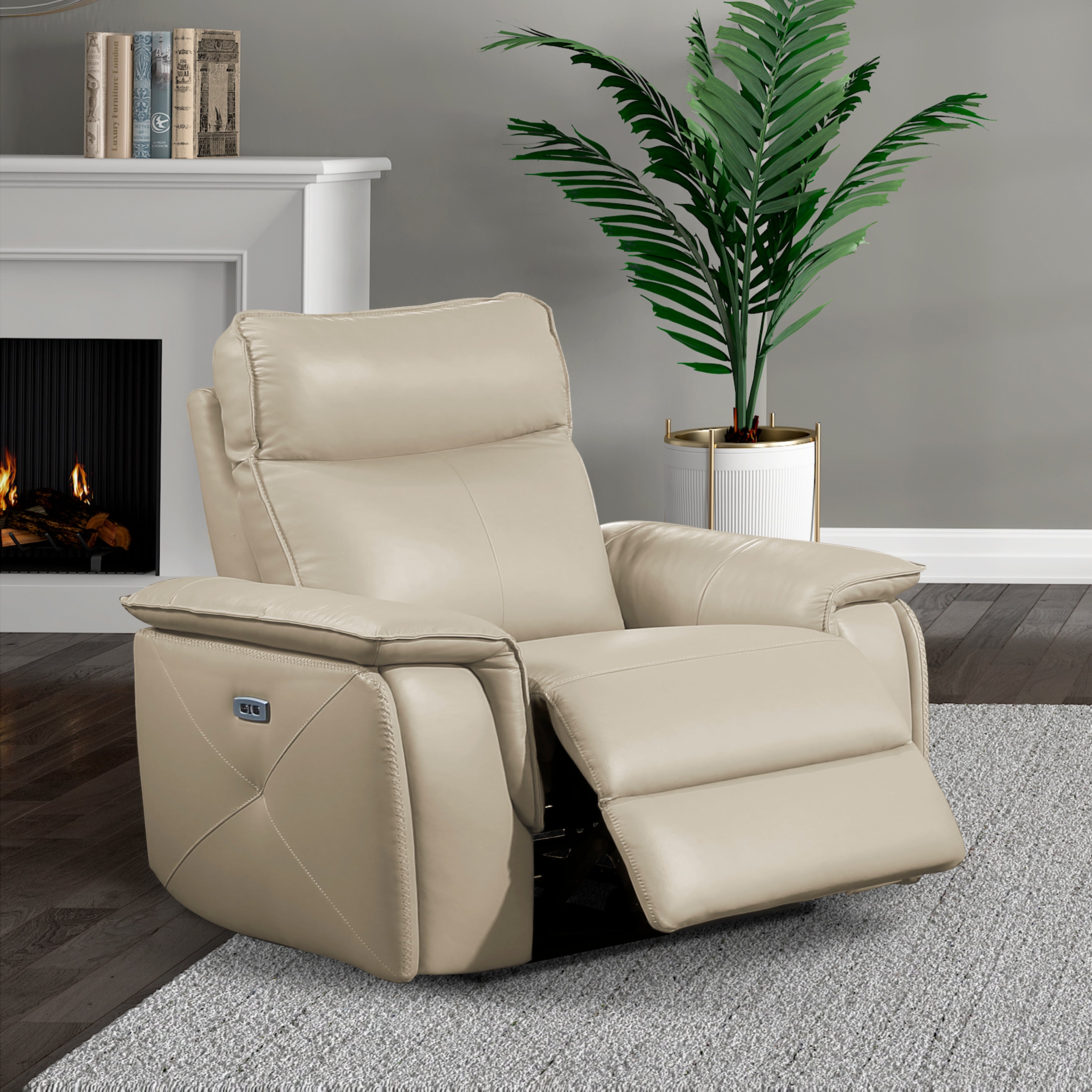 Maroni Taupe Leather Power Reclining Chair - 8259RFTP-1PWH - Bien Home Furniture &amp; Electronics