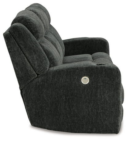 Martinglenn Ebony Power Reclining Sofa with Drop Down Table - 4650499 - Bien Home Furniture &amp; Electronics