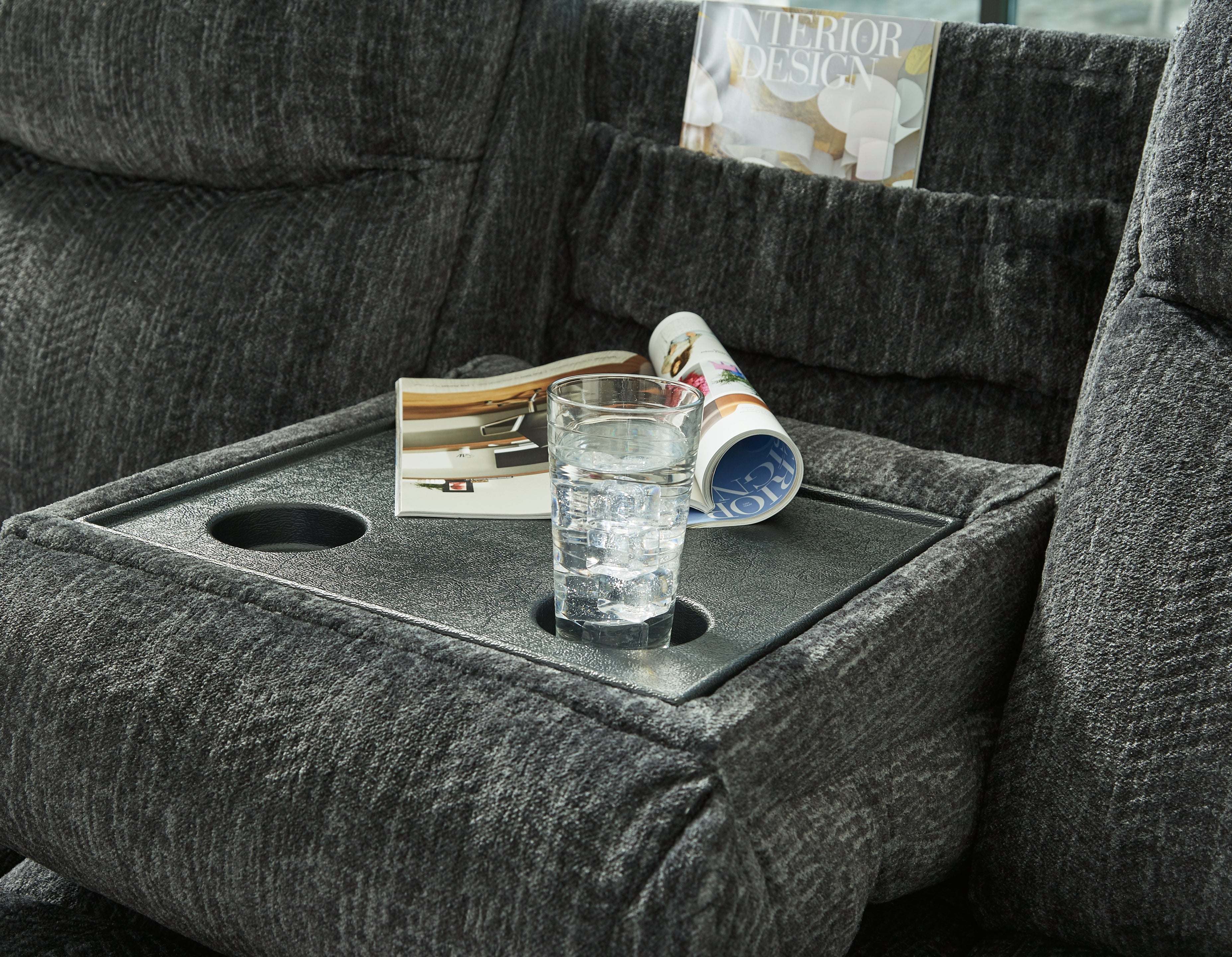 Martinglenn Ebony Reclining Sofa with Drop Down Table - 4650489 - Bien Home Furniture &amp; Electronics