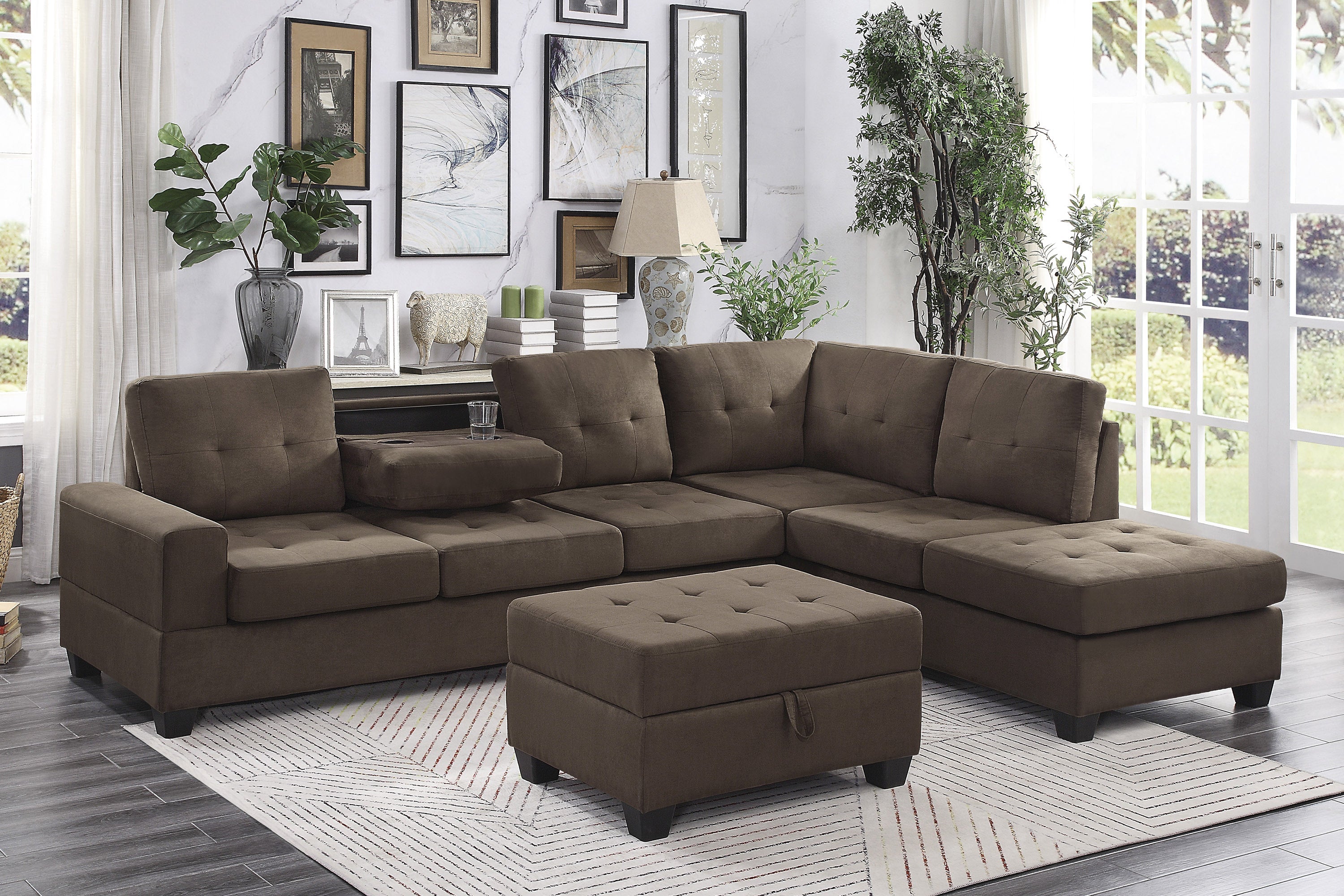 Maston Chocolate 2-Piece Reversible Sectional with Drop-Down Cup Holders - 9507CHC*SC - Bien Home Furniture &amp; Electronics