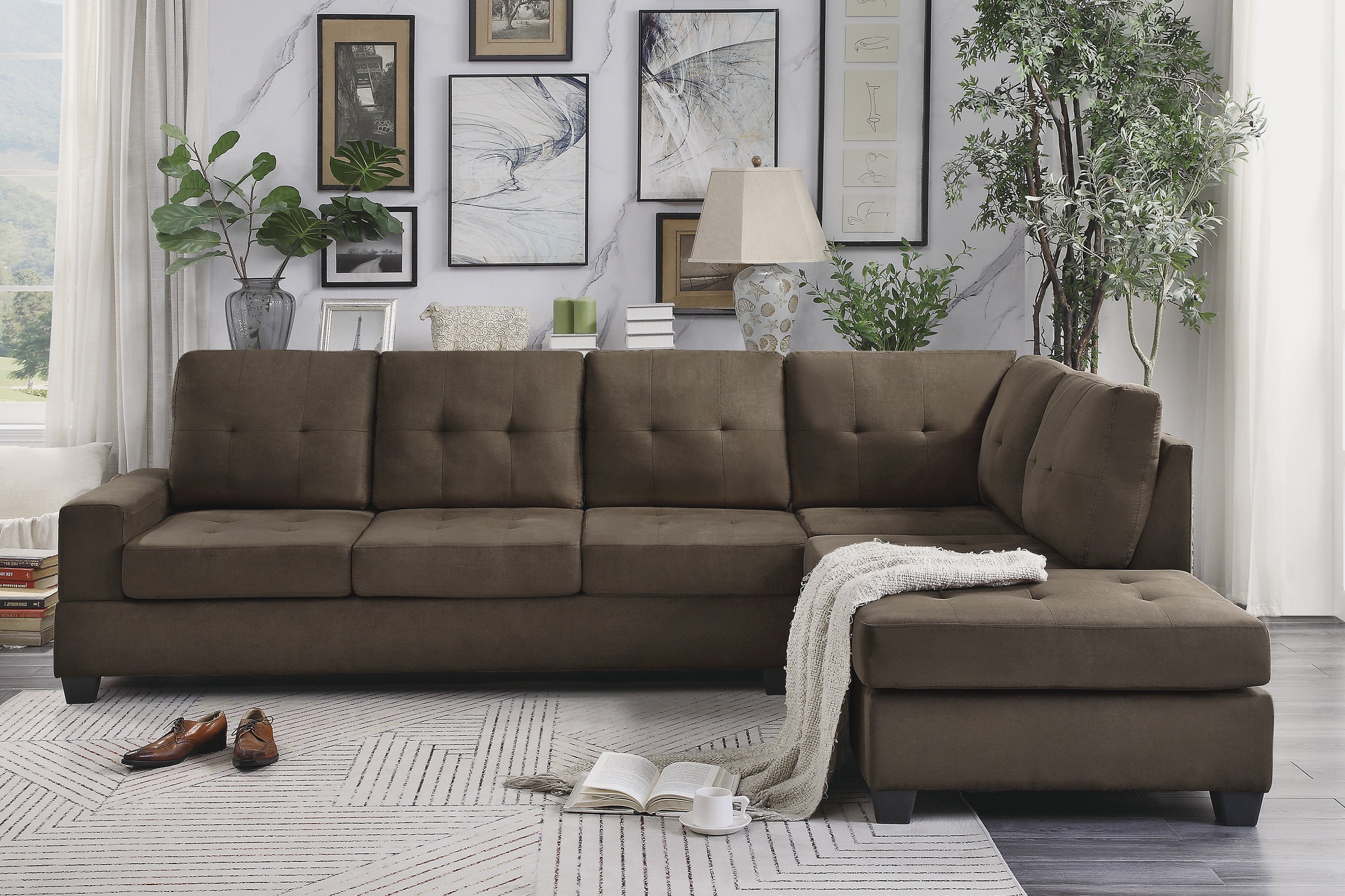 Maston Chocolate 2-Piece Reversible Sectional with Drop-Down Cup Holders - 9507CHC*SC - Bien Home Furniture &amp; Electronics