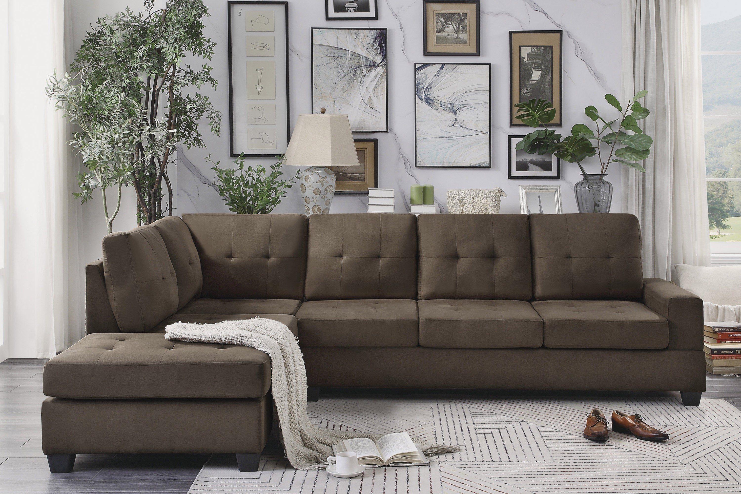 Maston Chocolate 2-Piece Reversible Sectional with Drop-Down Cup Holders - 9507CHC*SC - Bien Home Furniture &amp; Electronics
