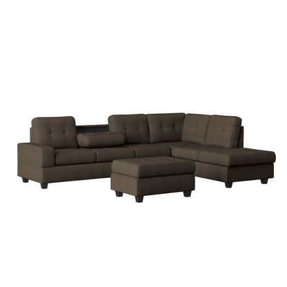 Maston Chocolate 2-Piece Reversible Sectional with Drop-Down Cup Holders and Storage Ottoman - 9507CHC*3OT - Bien Home Furniture &amp; Electronics