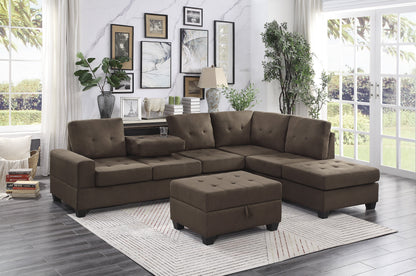 Maston Chocolate 2-Piece Reversible Sectional with Drop-Down Cup Holders and Storage Ottoman - 9507CHC*3OT - Bien Home Furniture &amp; Electronics