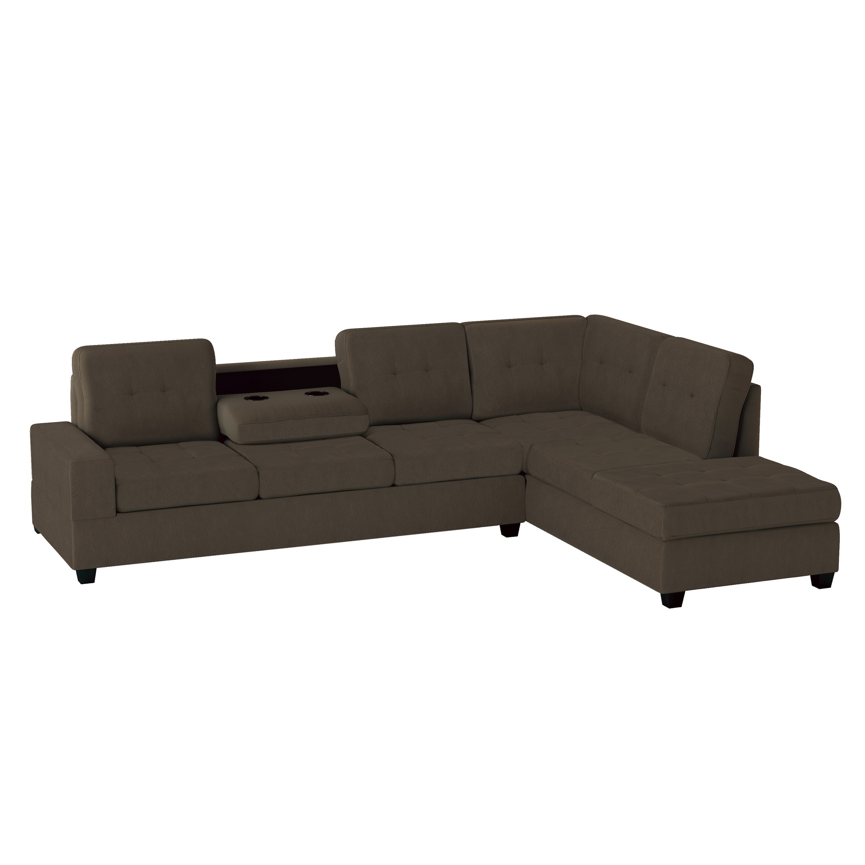Maston Chocolate 2-Piece Reversible Sectional with Drop-Down Cup Holders and Storage Ottoman - 9507CHC*3OT - Bien Home Furniture &amp; Electronics