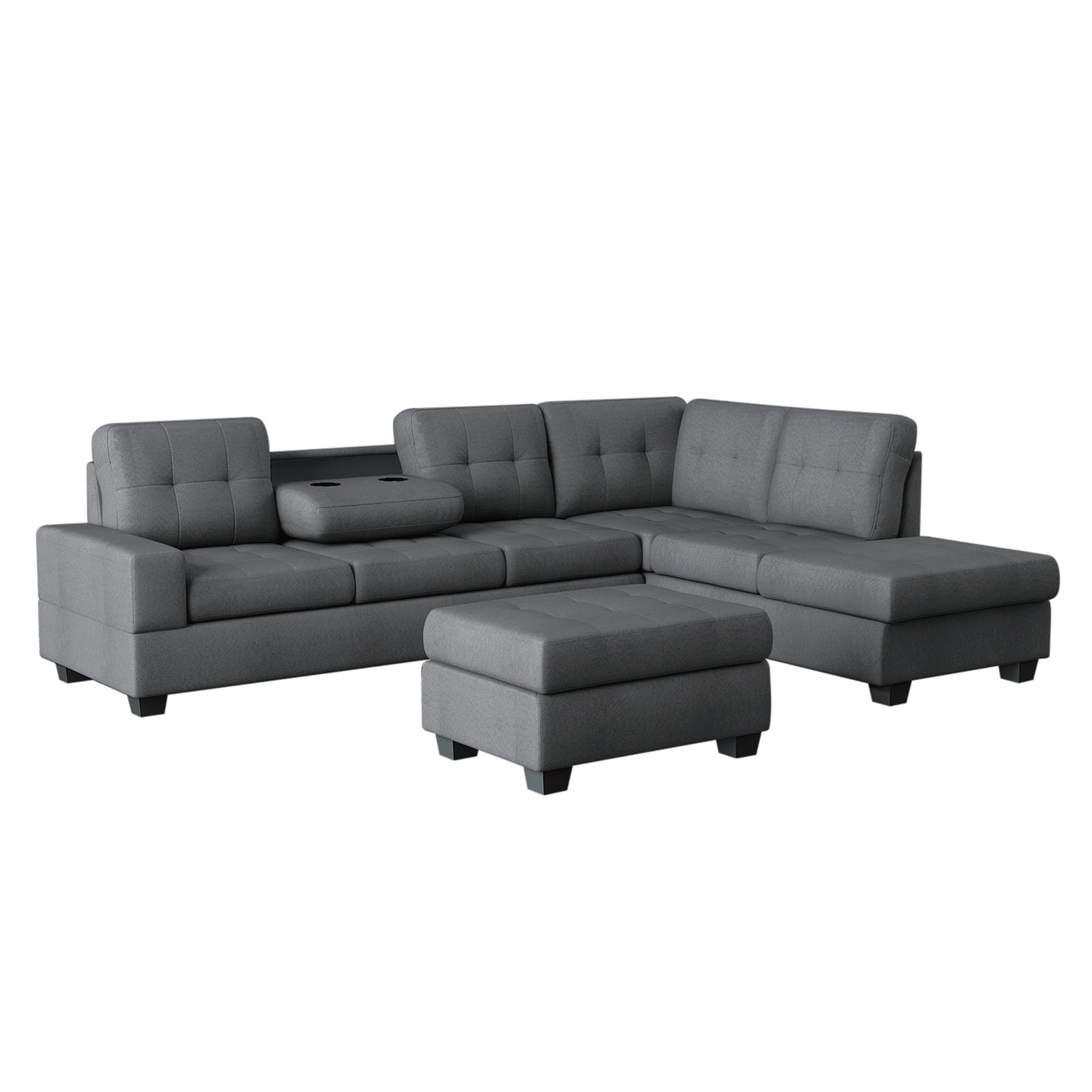 Maston Dark Gray 2-Piece Reversible Sectional with Drop-Down Cup Holders and Storage Ottoman - 9507DGY*3OT - Bien Home Furniture &amp; Electronics